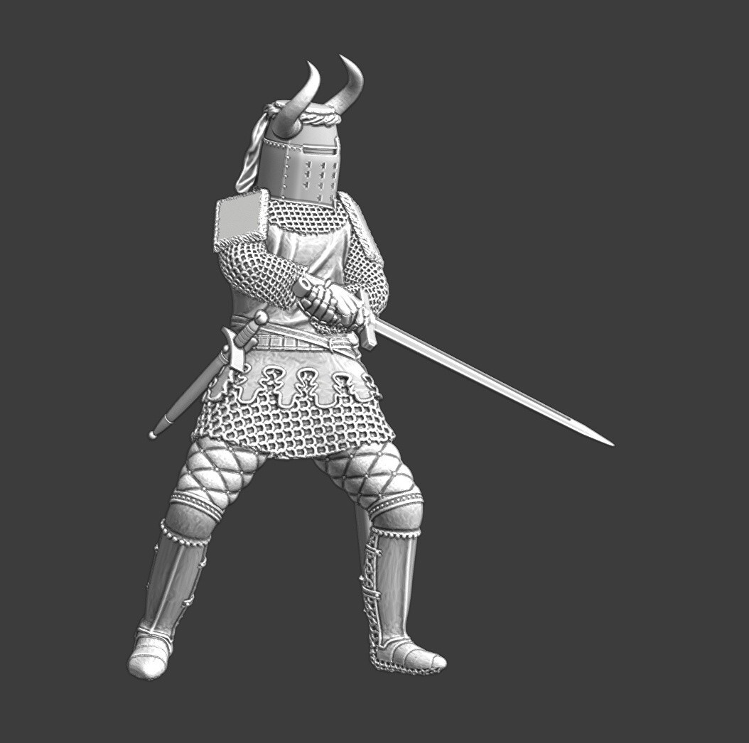 Northern Crusades Miniatures Medieval Crusader Foot Knight Horned Great Helm 3D
