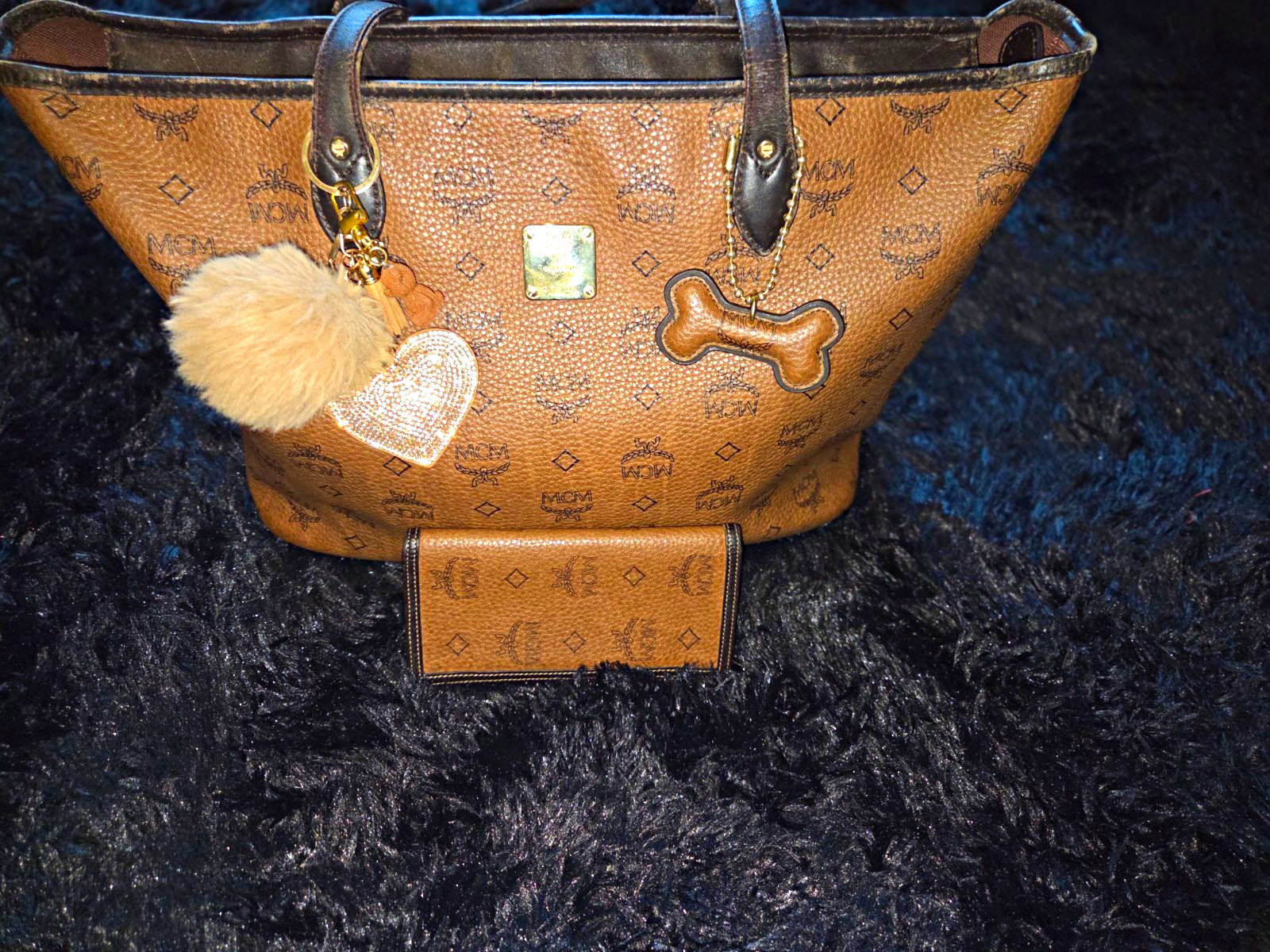 MCM Brown (Choco) Monogram Zip Tote Handbag Medium & Wallet 