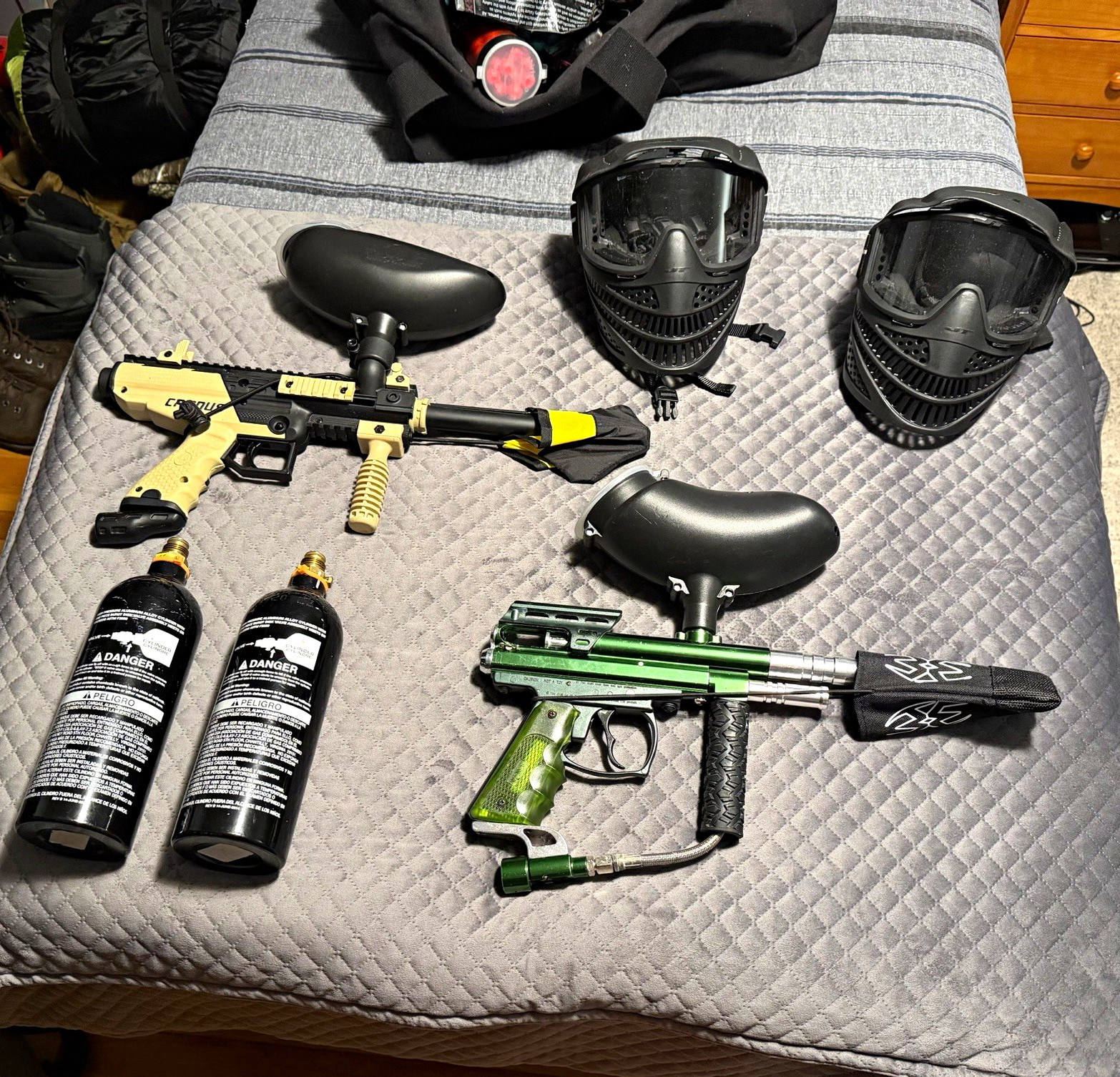 Tippmann Cronus Paintball Marker Lot w/ Spyder Victor II, Masks & CO2 Tanks