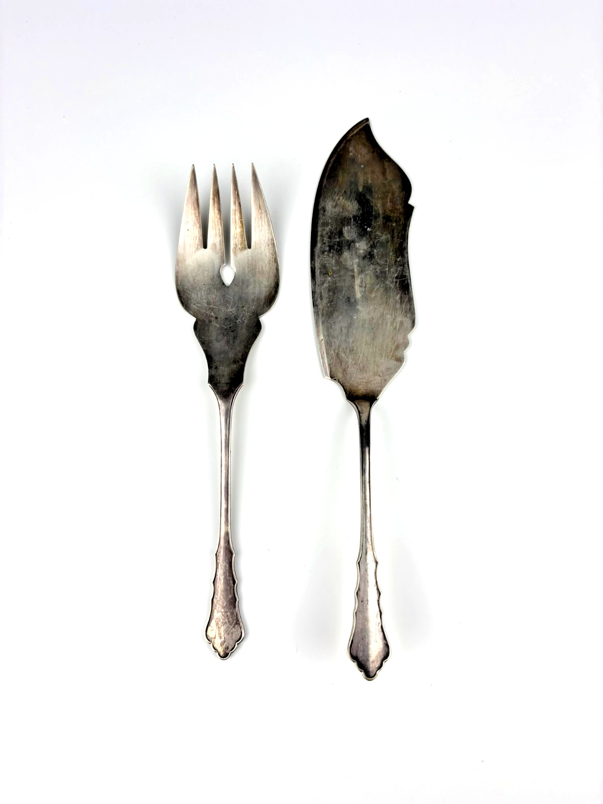 Antique German 800 Solid Silver Fish Serving Set Knife & Fork Jugendstil 200g Antique German 800 Solid Silver Fish Serving Set Knife & Fork Jugendstil 200g