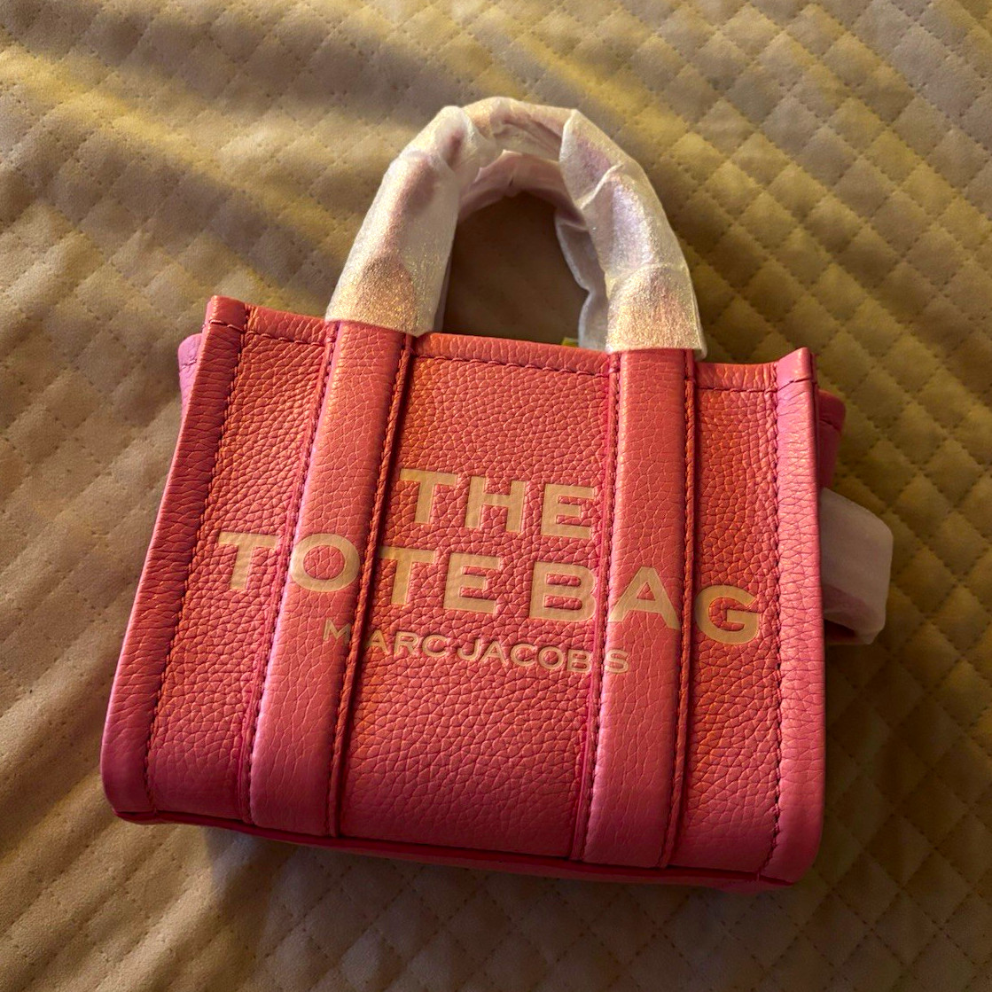 Marc Jacobs The Tote Bag Mini Pink Tote w/ Top Handle, Detachable Strap, Gold Marc Jacobs The Tote Bag Mini Pink Tote w/ Top Handle, Detachable Strap, Gold