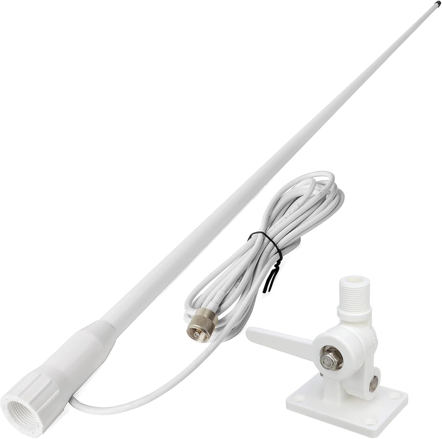 HYS VHF Marine Antenna Waterproof 3DBI 43.3inch Fiberglass Antennas White HYS VHF Marine Antenna Waterproof 3DBI 43.3inch Fiberglass Antennas White
