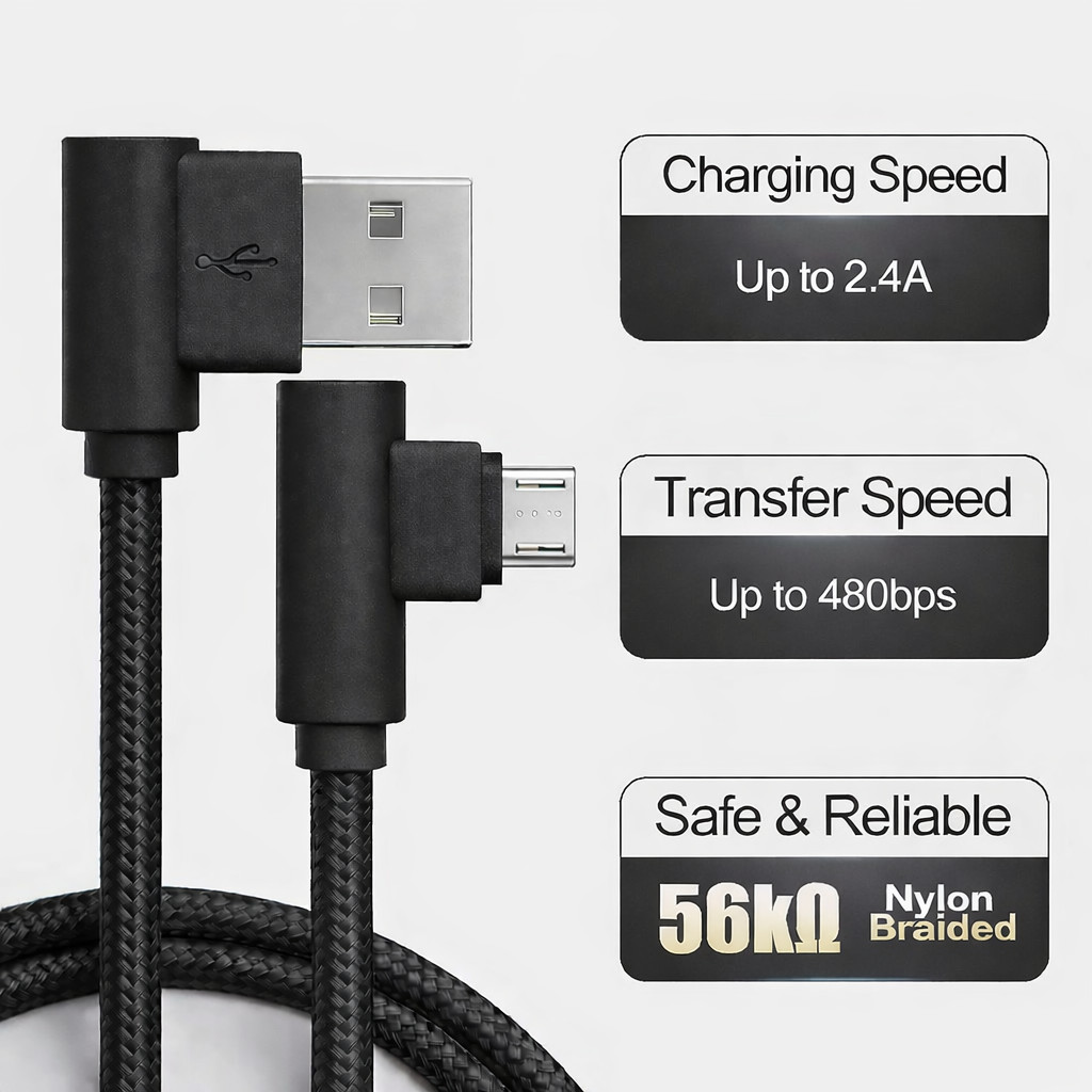 3 Pack 10ft 90 Right Degree Angle Fast Charge Micro USB Cable Power Cord Sync L 3 Pack 10ft 90 Right Degree Angle Fast Charge Micro USB Cable Power Cord Sync L