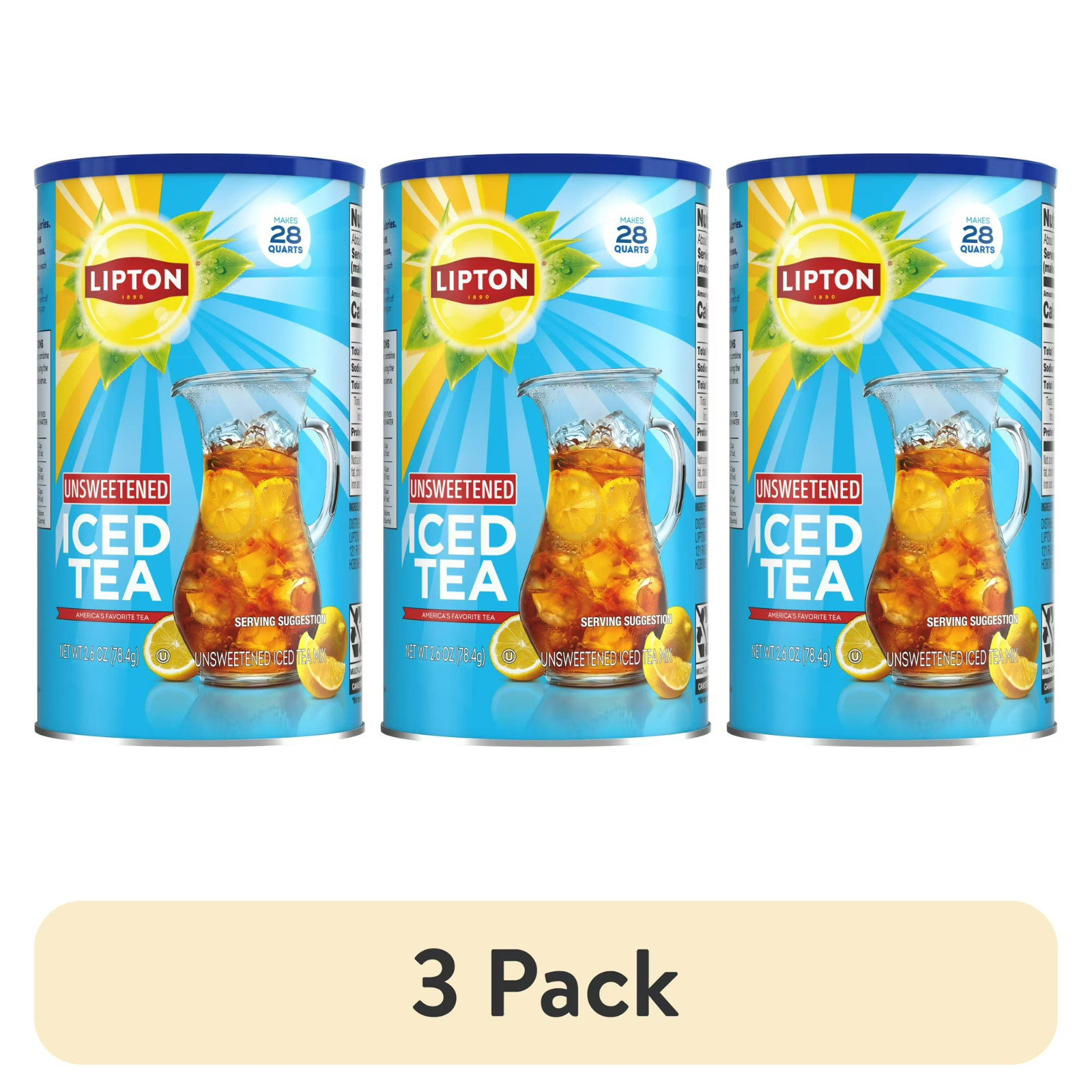 (3 pack)  Lipton Unsweetened Black Tea Iced Tea Mix, 28 Quarts FREE FAST SHIPPIN