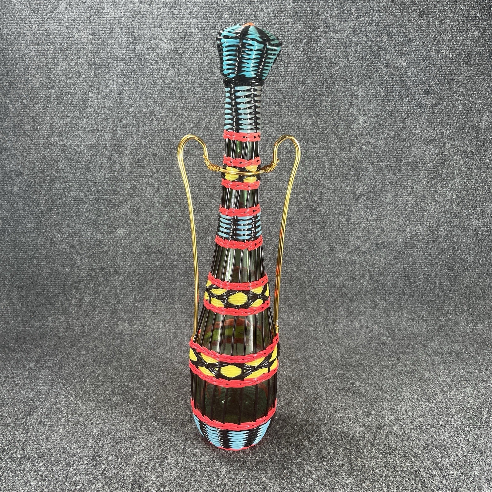Vintage Scoubidou Woven Wine Bottle  MCM Retro Boho Chic Mid Century Modern 60s