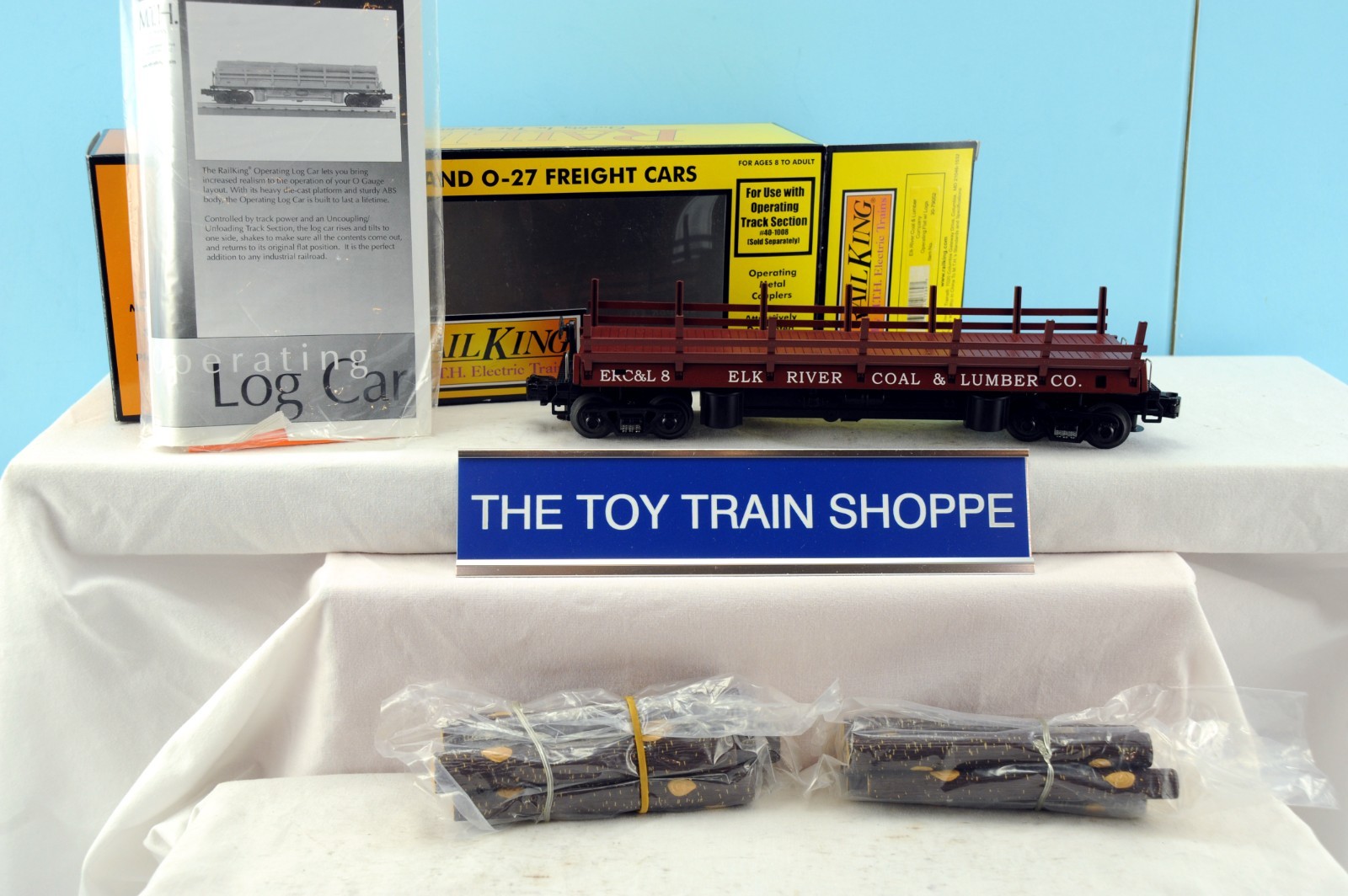 MTH RAIL KING 79052 ELK RIVER COAL & LUMBER OPERATING FLATCAR W LOGS-NEW IN BOX.
