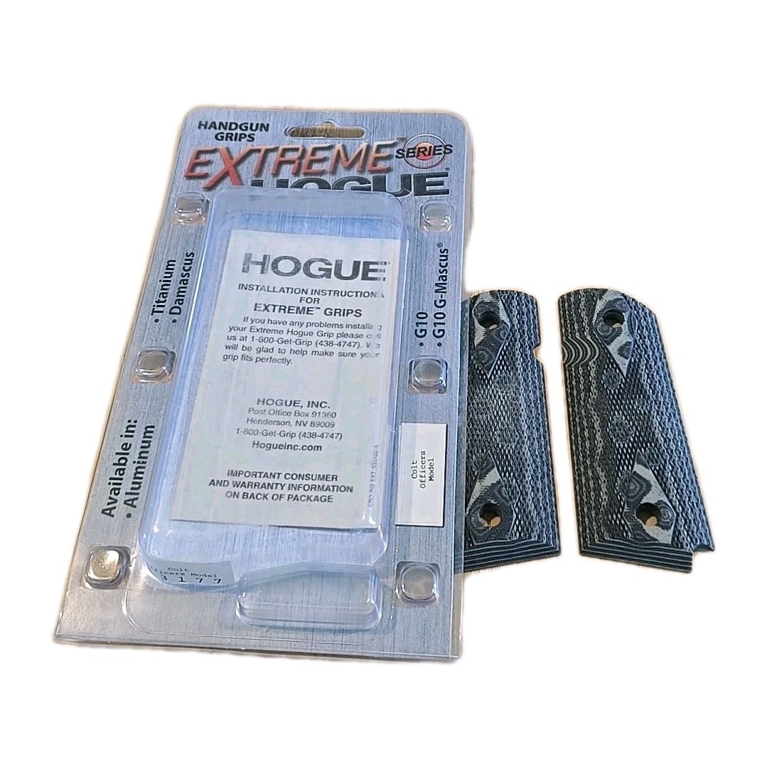 Hogue Extreme Checkered G10 Grips for Colt 1911 Officers Model BLK/GRY NEW