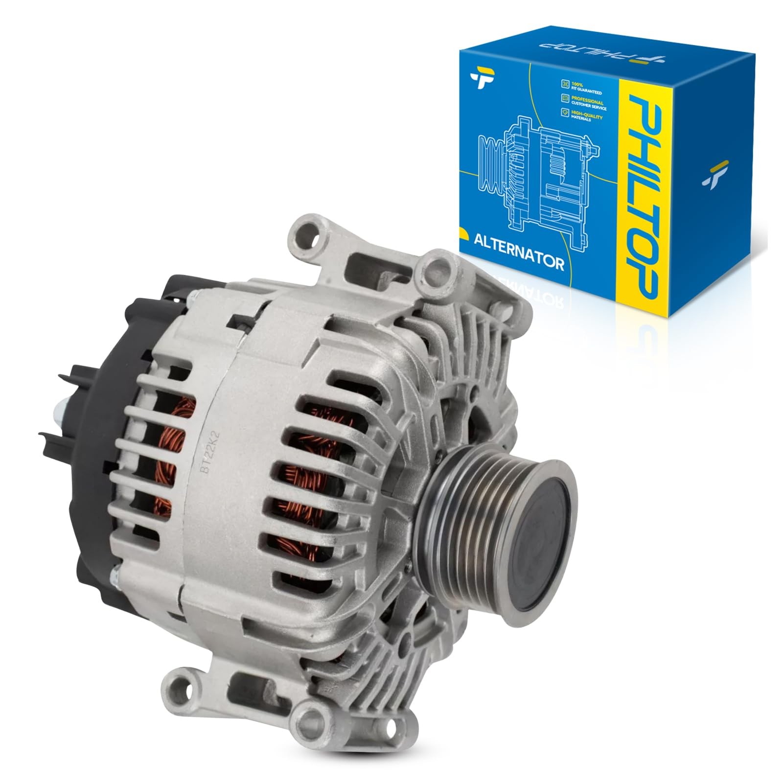 PHILTOP Alternator Compatible with 2009-2017 , 2007-2014, 2008-2014 GTI, Pulley