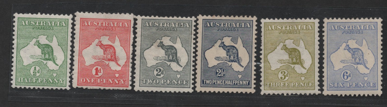 Australia 1913 First Kangaroos Scott #1�5, 8 S.G. #1�5, 9 Watermark 2 Mint Hinge