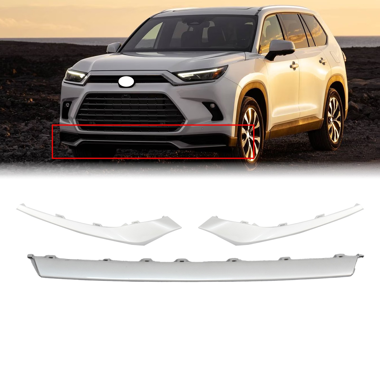 Front Bumper Lower Trims Silver 3PCS For Toyota Grand Highlander Hybrid 24-25 Front Bumper Lower Trims Silver 3PCS For Toyota Grand Highlander Hybrid 24-25
