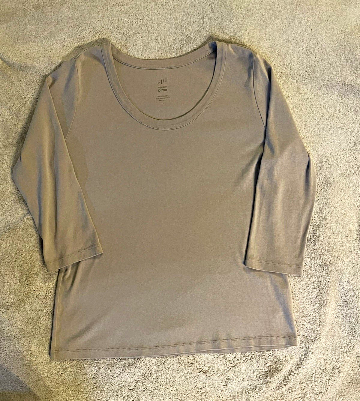 J.Jill Women’s Scoop Neck 3/4 Sleeve Knit 100% Pima Cotton T-Shirt Beige L