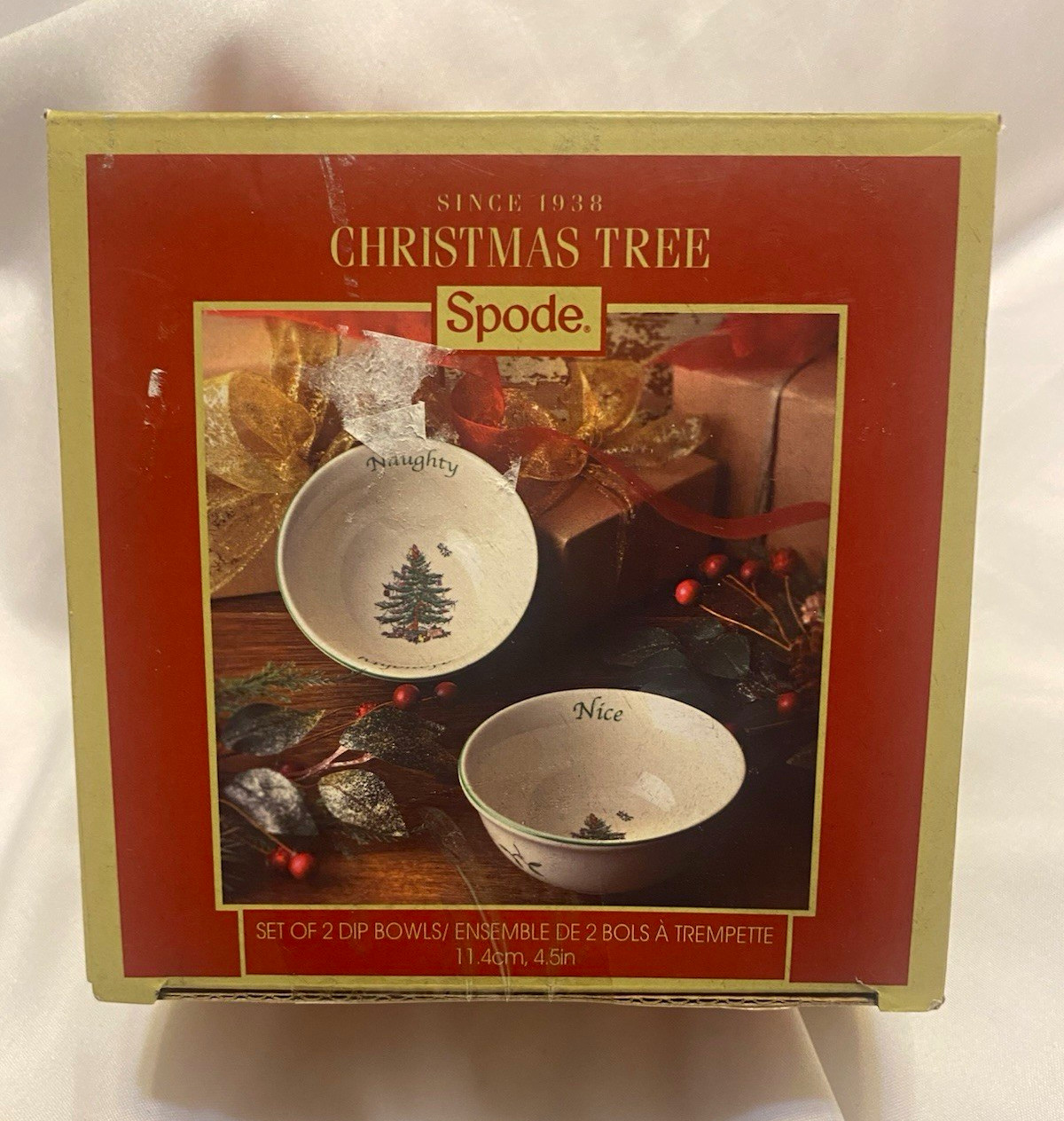 Spode Christmas Tree Naughty & Nice Set of 2 Dip Bowls 4.5\ Spode Christmas Tree Naughty & Nice Set of 2 Dip Bowls 4.5\