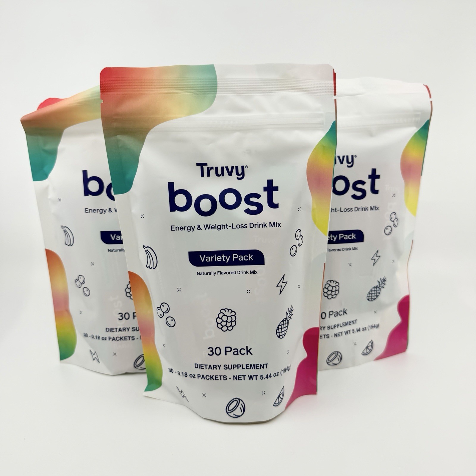 3 PACK Truvy Boost Energy & Weight Loss Drink Mix 90 Packets Variety Pack - NEW