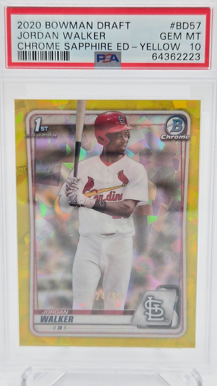 2020 Bowman Draft Jordan Walker Chrome Sapphire Yellow PSA 10