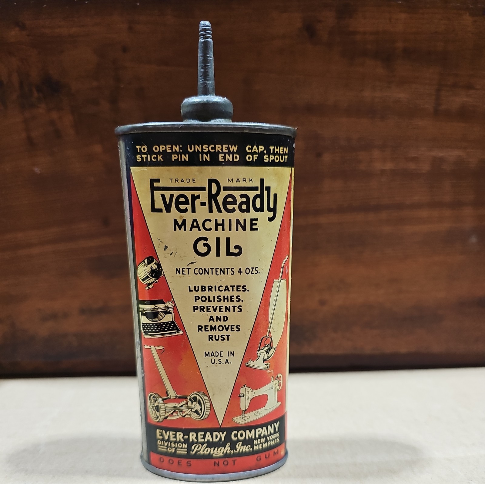 Vintage Ever Ready Machine Oil Can 4oz Lead Top Oiler Empty