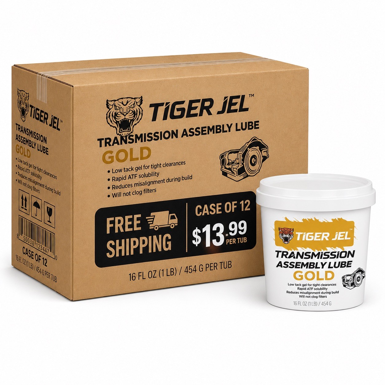Transmission Assembly Lube Case of 12 Tiger Jel Gold 16oz Tub 