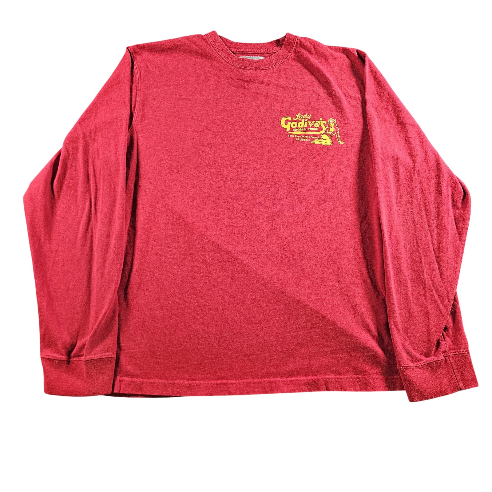 Hollister Co. Shirt Mens Large Red Long Sleeve Lady Godiva Snorkel Y2K Skater