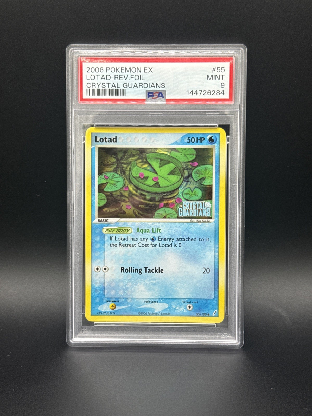 Pokémon Lotad 55/100 - EX Crystal Guardians Reverse Holo Stamped - PSA 9 MINT