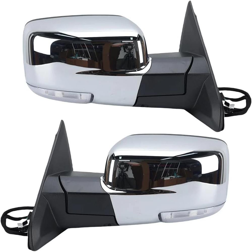 Pair Side Mirror LH+RH For 13-19 Ram 1500 Chrome Power Fold Heated Temper Sensor