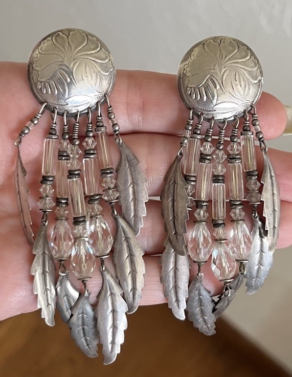 Vtg 4” TABRA 1980s Sterling Silver Earrings Feather Austrian Crystals Chandelier Vtg 4” TABRA 1980s Sterling Silver Earrings Feather Austrian Crystals Chandelier