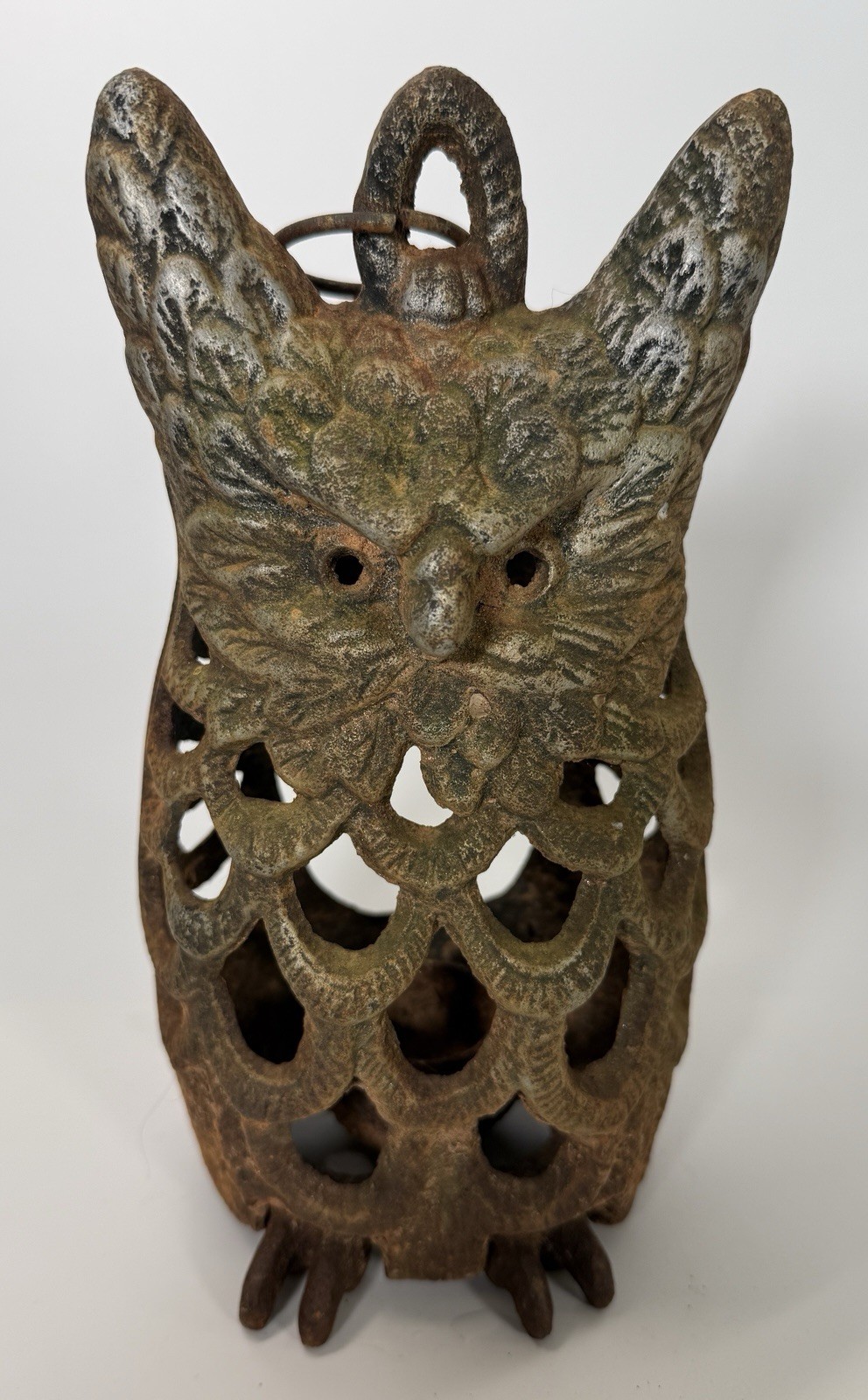 Vintage Cast Iron Horned Owl Lantern Hanging Garden Candle Holder MCM Japan