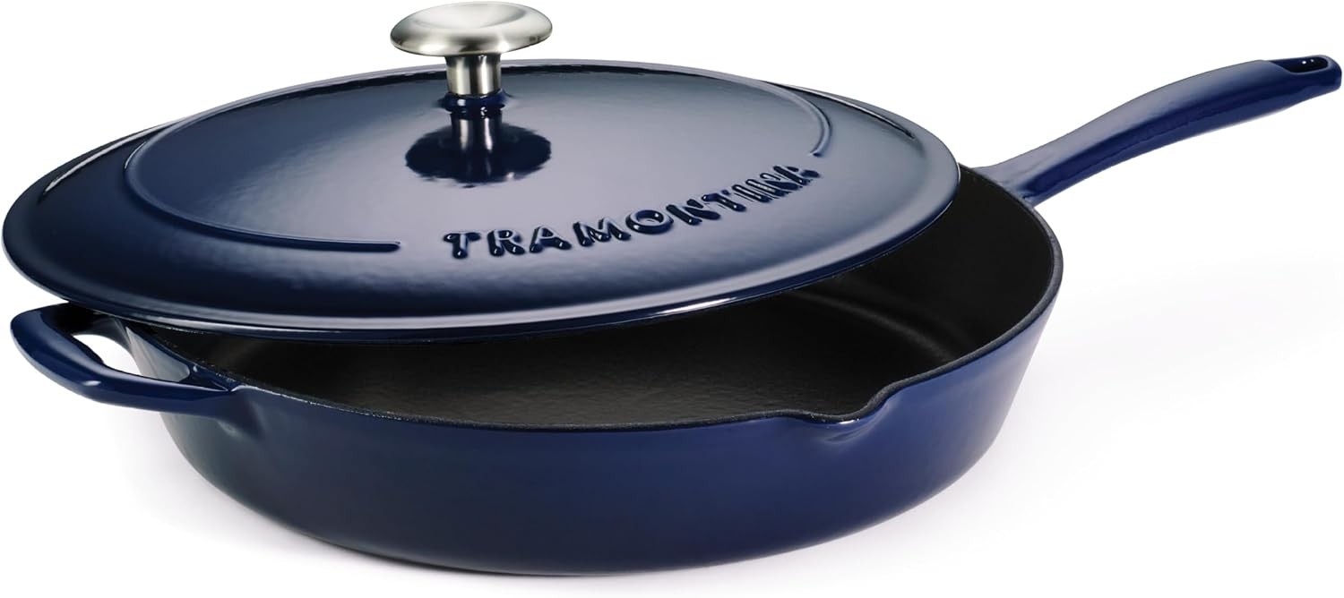 Bestow Enameled Cast Iron 12-Inch Skillet with Lid, Blue