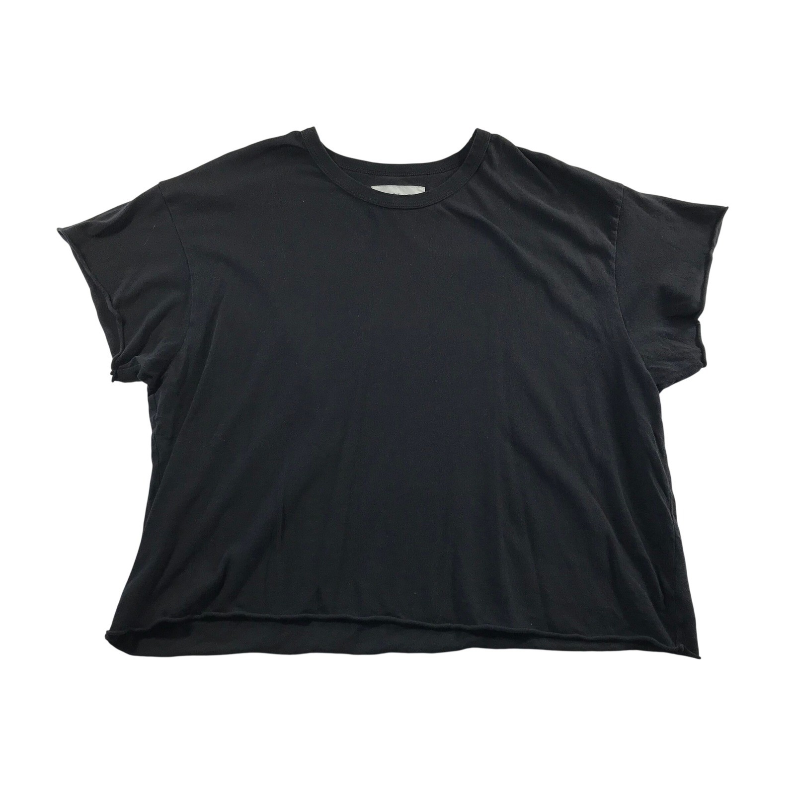 The Great Boxy Crew Neck Tee Washed Black Raw Hem Cotton T-Shirt Size 3 Large