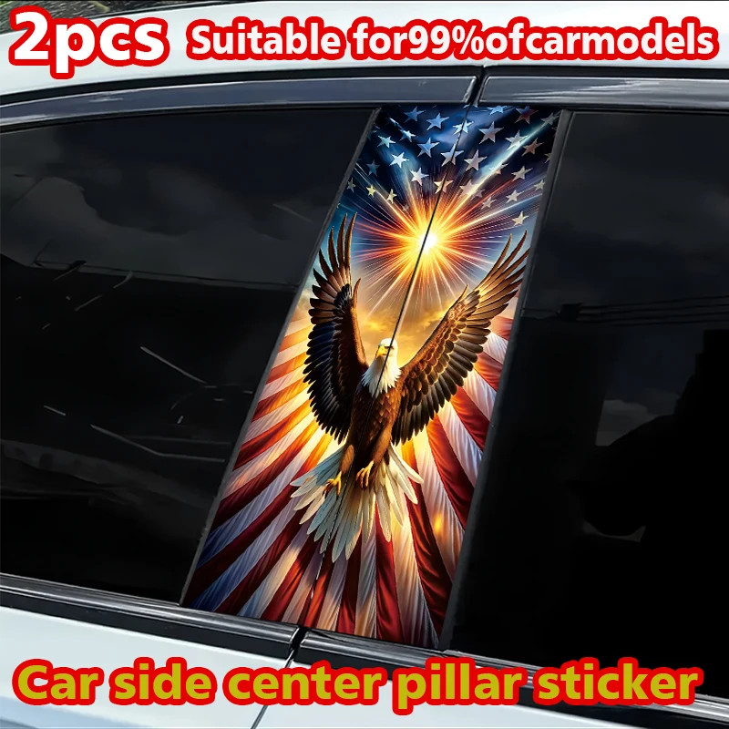 2pc Car B-pillar Stickers Eagle and American Flag Scratch Resistant Personalized