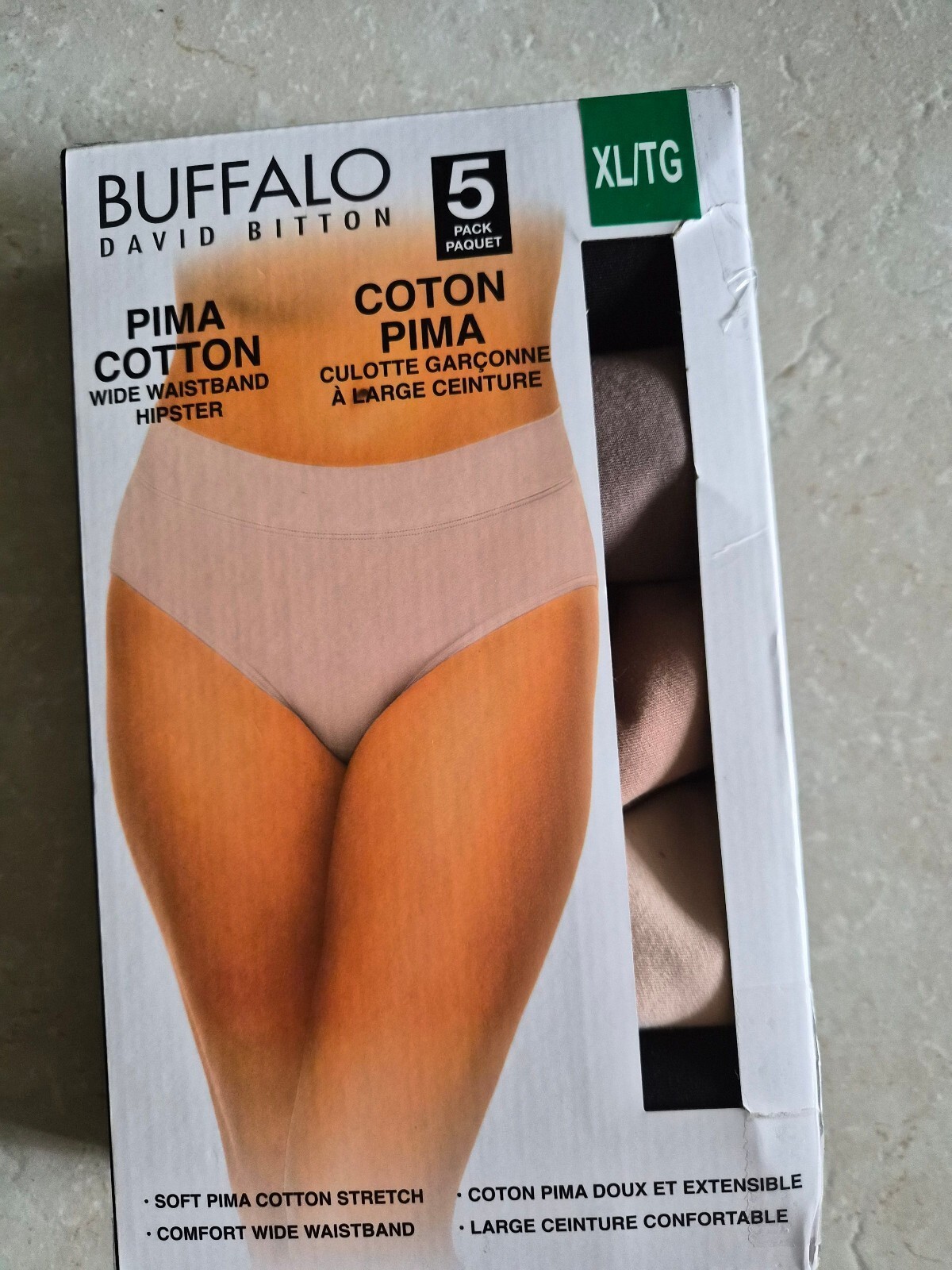 Buffalo David Bitton Women\'s 5 Pack Pima Cotton Wide Waistband Panties XL 0061