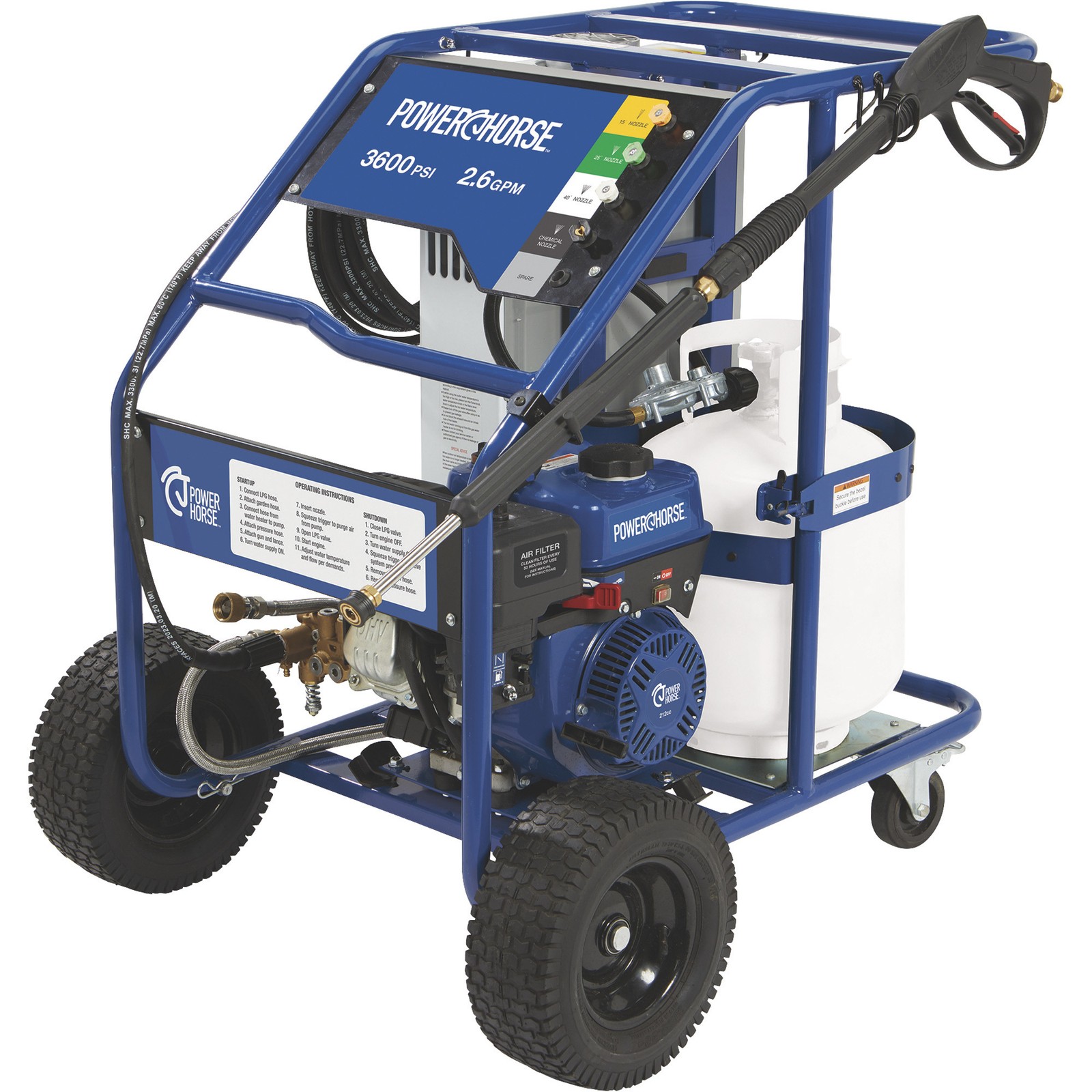 Powerhorse Gas Hot Water Pressure Washer with Propane Burner, 3600 PSI, 2.6 GPM Powerhorse Gas Hot Water Pressure Washer with Propane Burner, 3600 PSI, 2.6 GPM