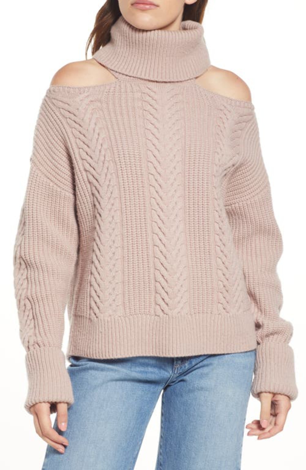 PAIGE Lorilee Cold Shoulder Wool Blend Turtleneck Sweater Wild Rose Size Small
