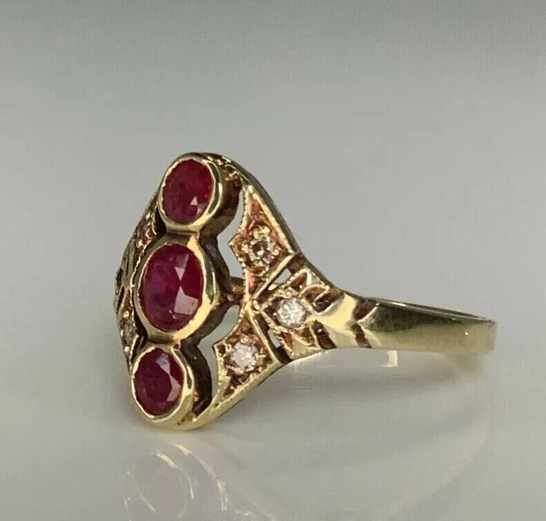 1.50 Ct Round Cut Natural Ruby & Diamond Wedding Ring 14K Yellow Gold