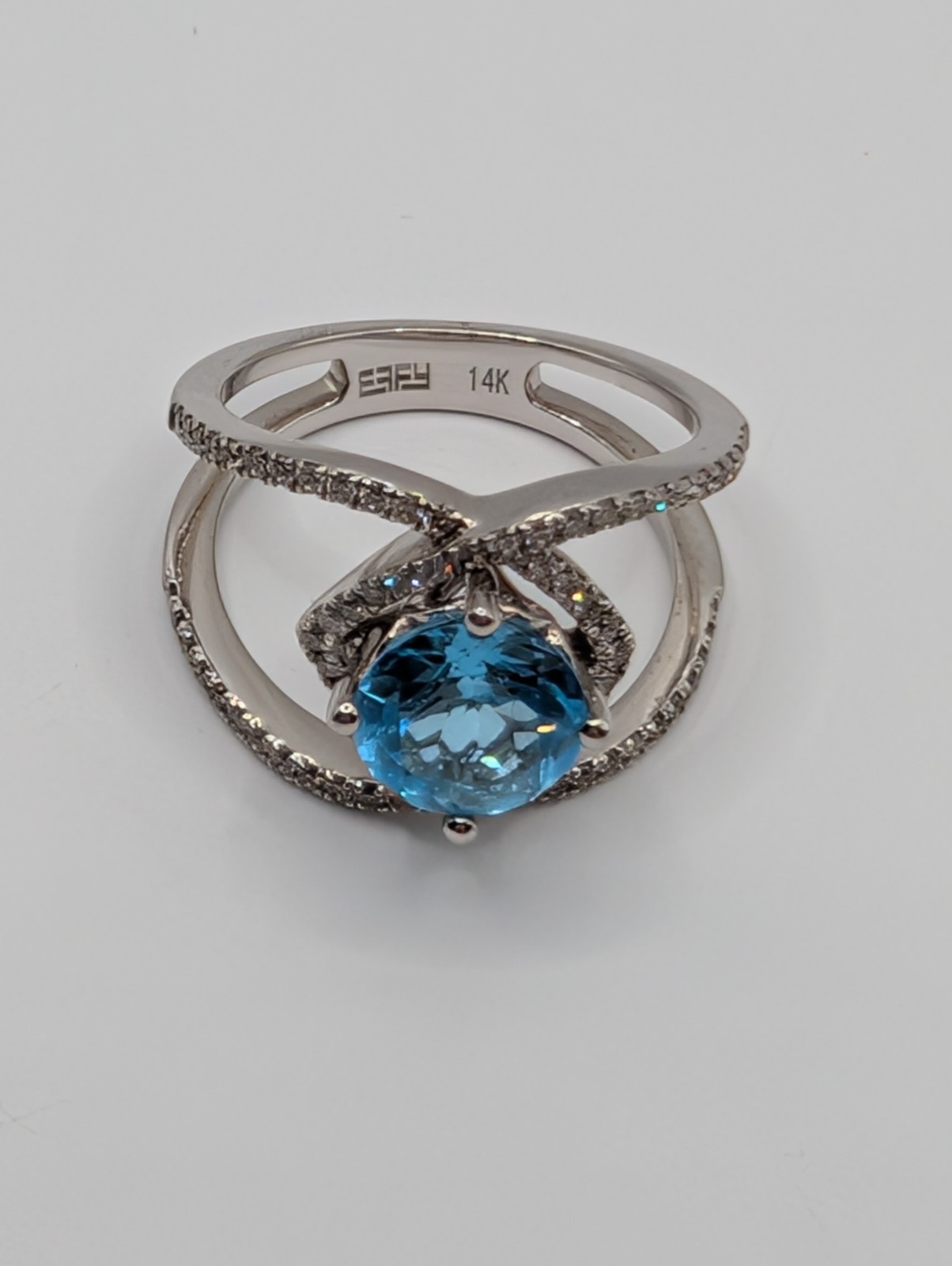 EFFY Diamond & Blue Topaz Ring in 14k White Gold Size 7