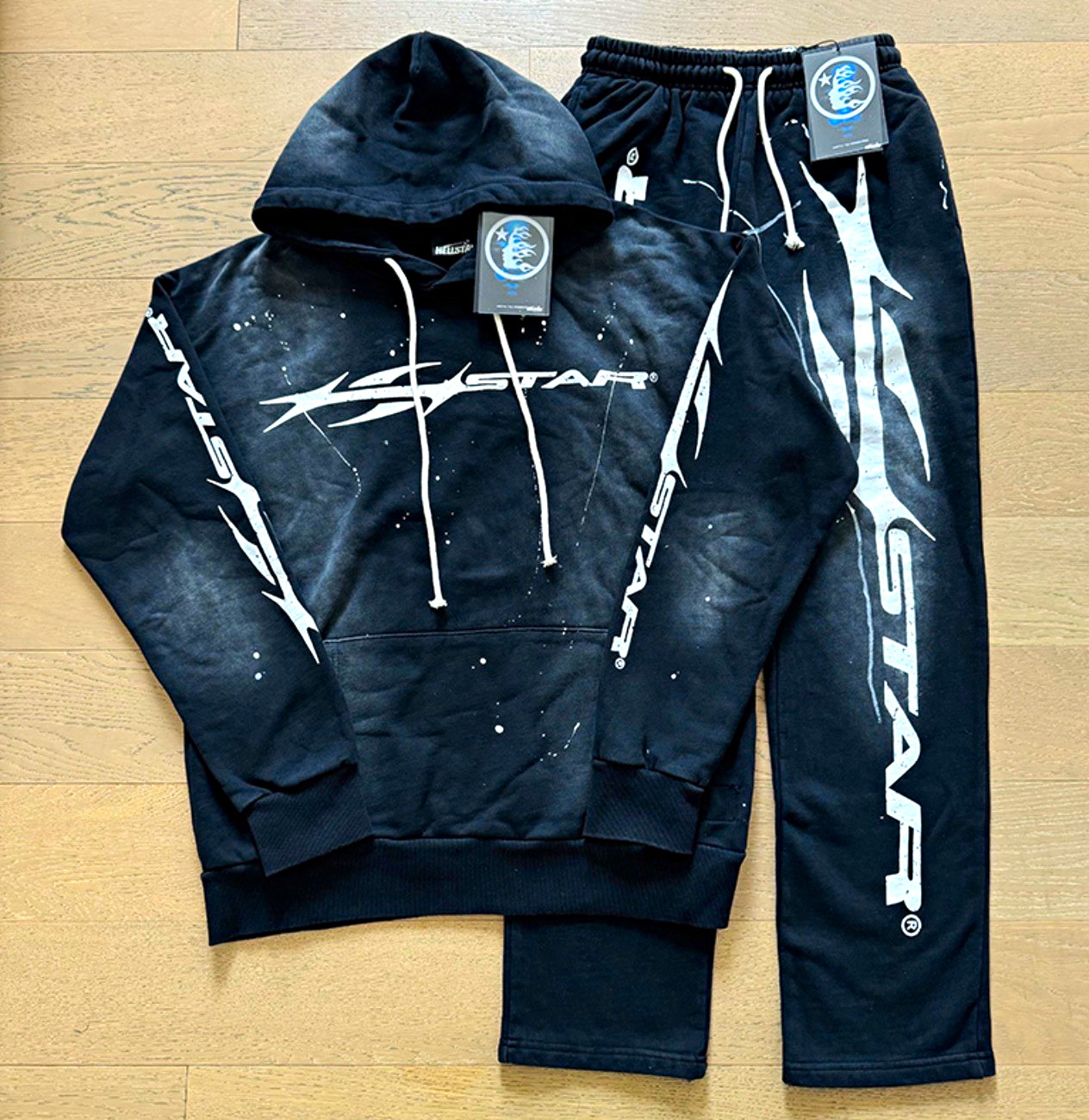 Hellstar Black/White 2pc Sweatsuit Hoodie & Pants L Graphic Logo Fleece