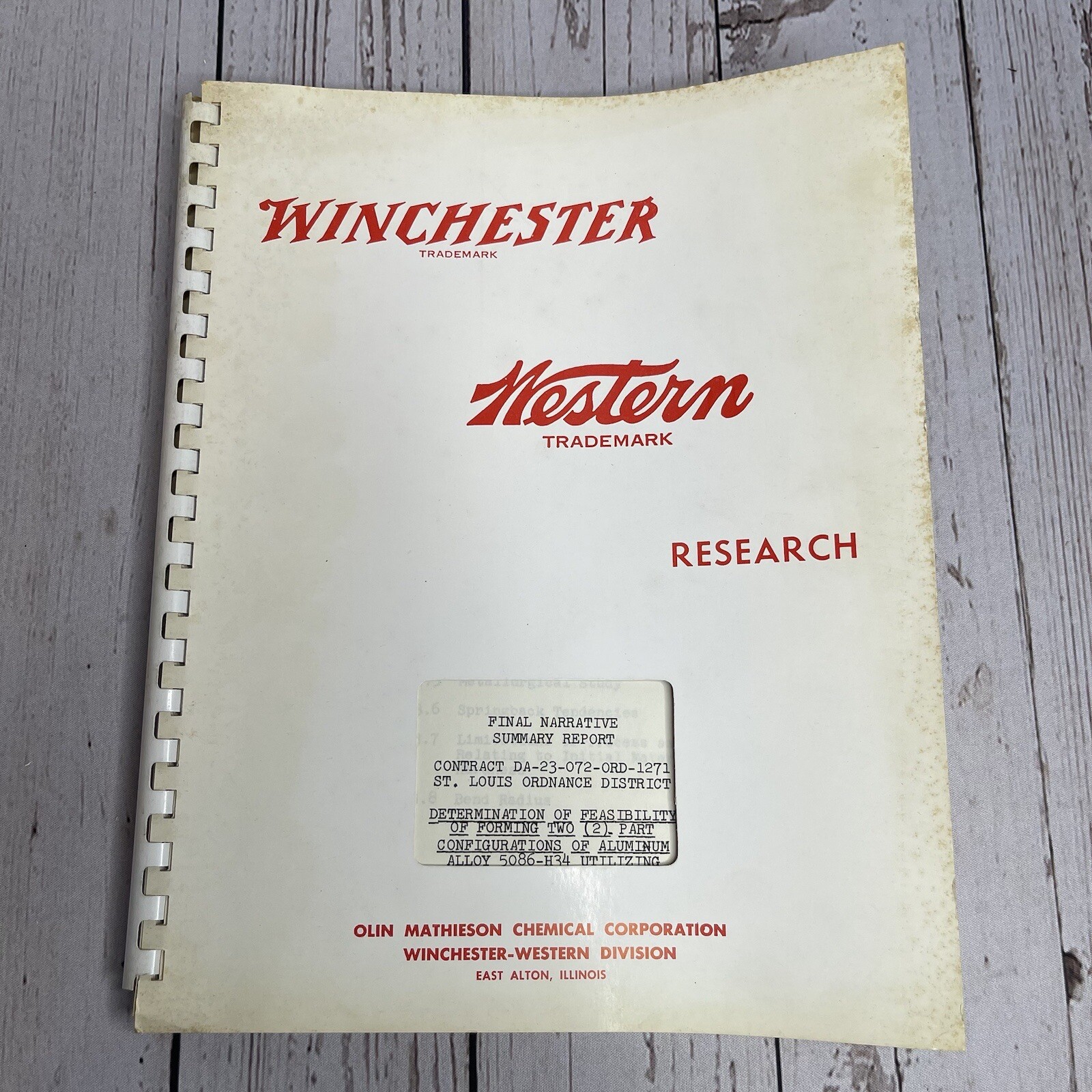 Vtg Olin Winchester Ammunition Summary Report Project 1959 Book Pamphlet Booklet