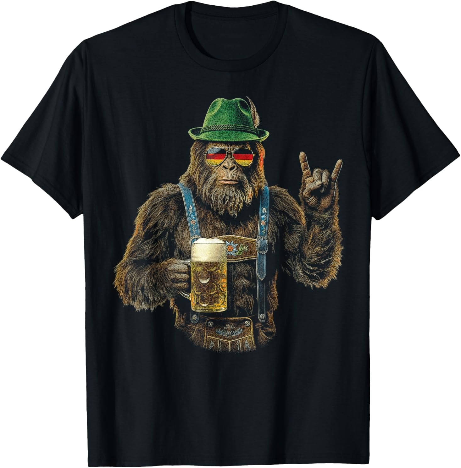 Bigfoot Rock On Oktoberfest Lederhosen German Prost Beer T-Shirt