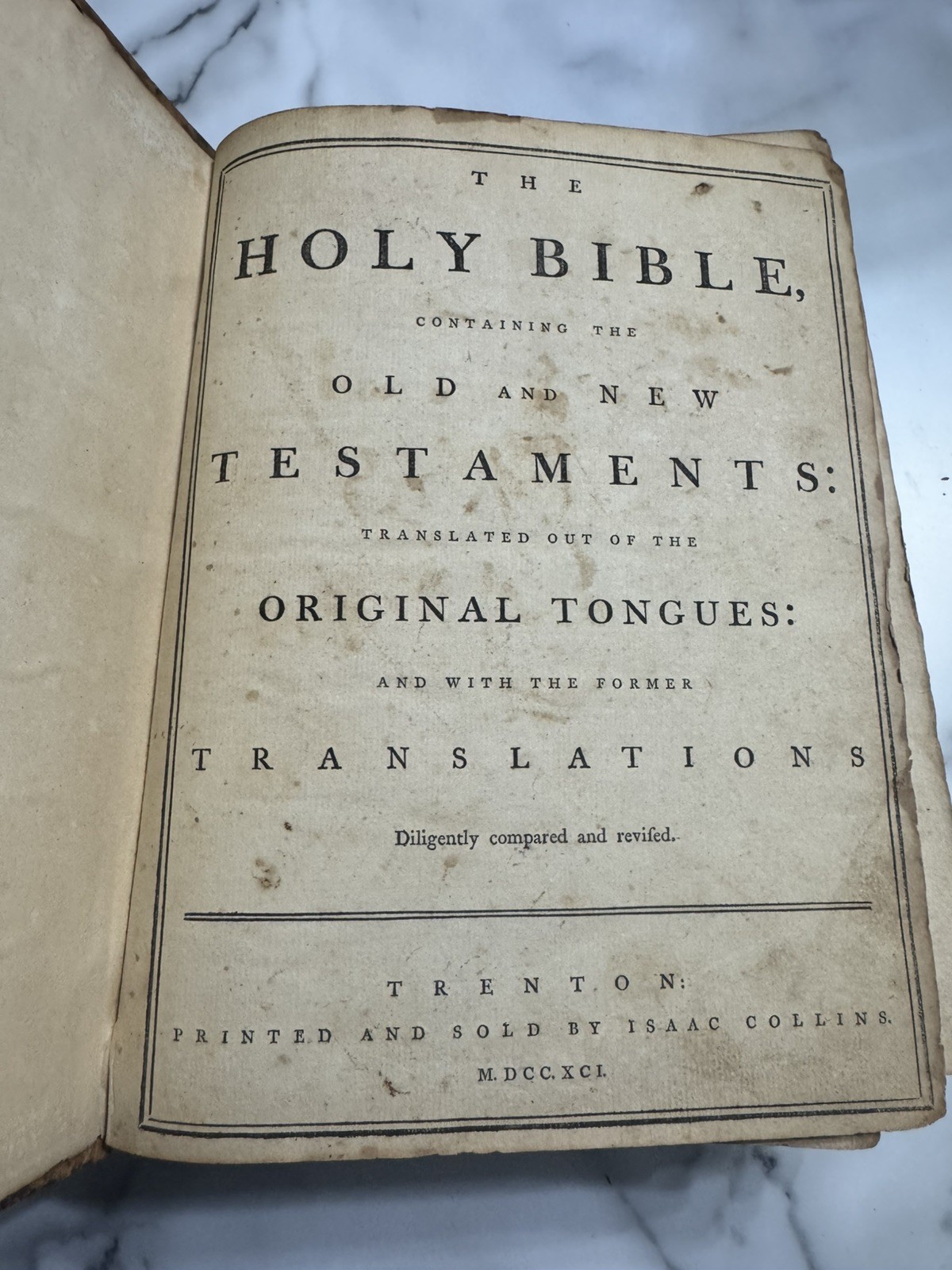 1791 Isaac Collins Holy Bible Early American Leather Trenton Davis Family