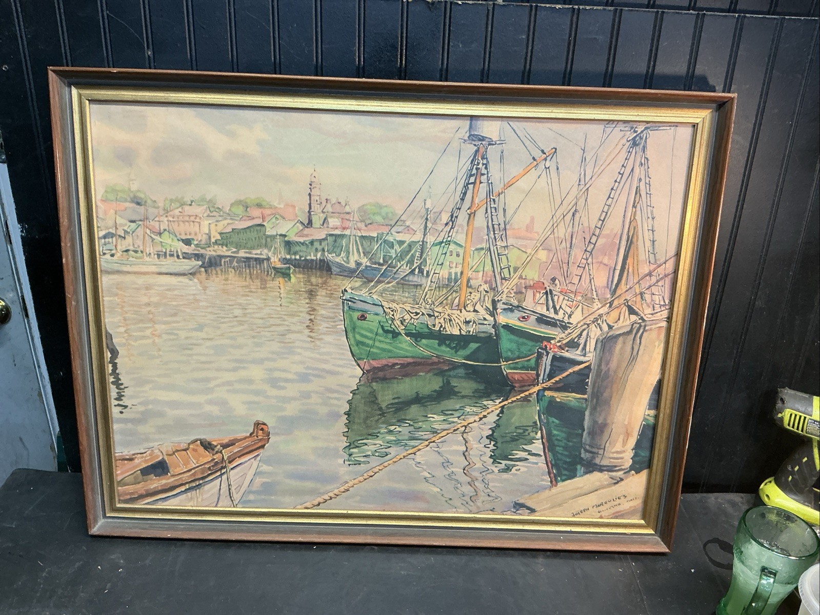 Joseph Margulies Fishing Boats At Dock Gloucester Mass.Framed Water Color Print Joseph Margulies Fishing Boats At Dock Gloucester Mass.Framed Water Color Print