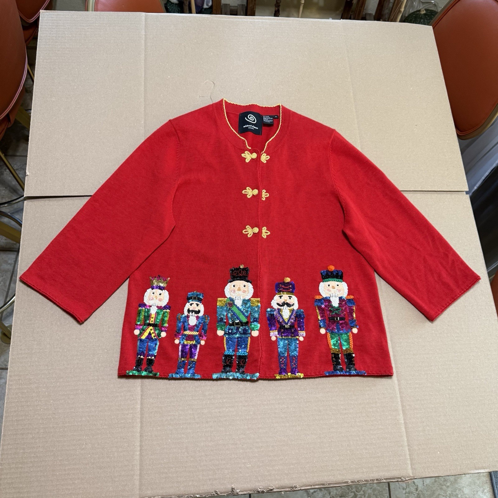 RARE Vintage Michael Simon Women\'s Red Nutcracker Cardigan Sweater Size XL