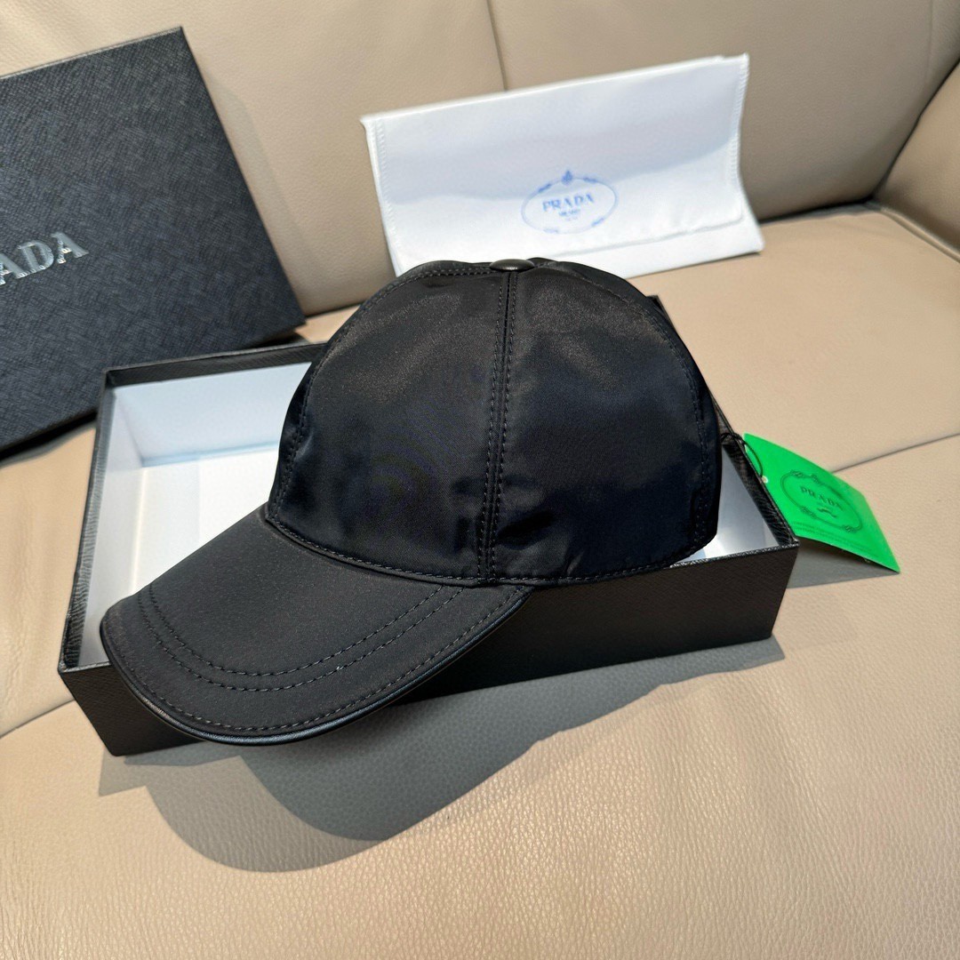 Prada Black Nylon Baseball Cap Triangle Logo Unisex