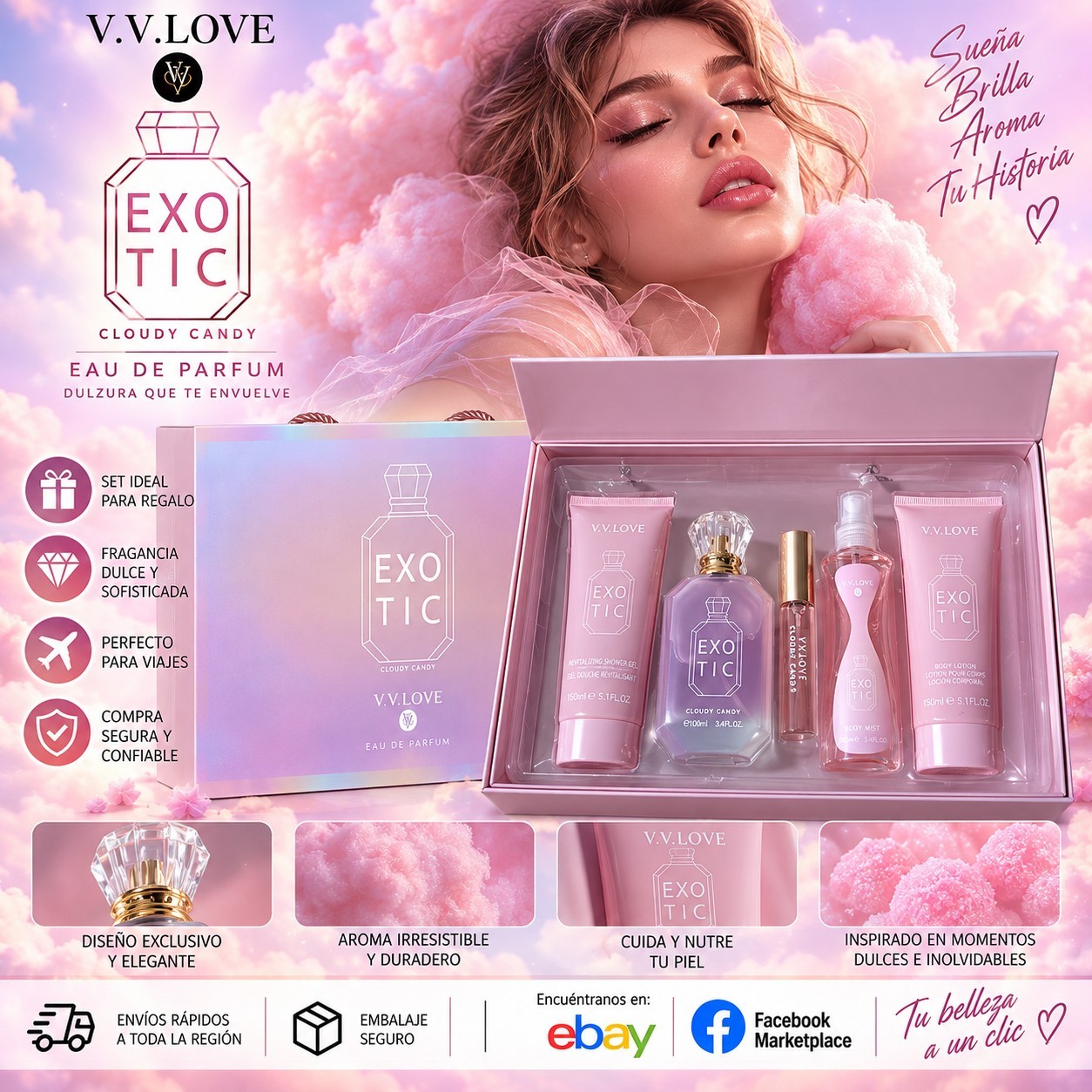 V.V. LOVE Exotic Cloudy Candy 5-Piece Gift Set EDP 3.4 oz Body Mist Lotion