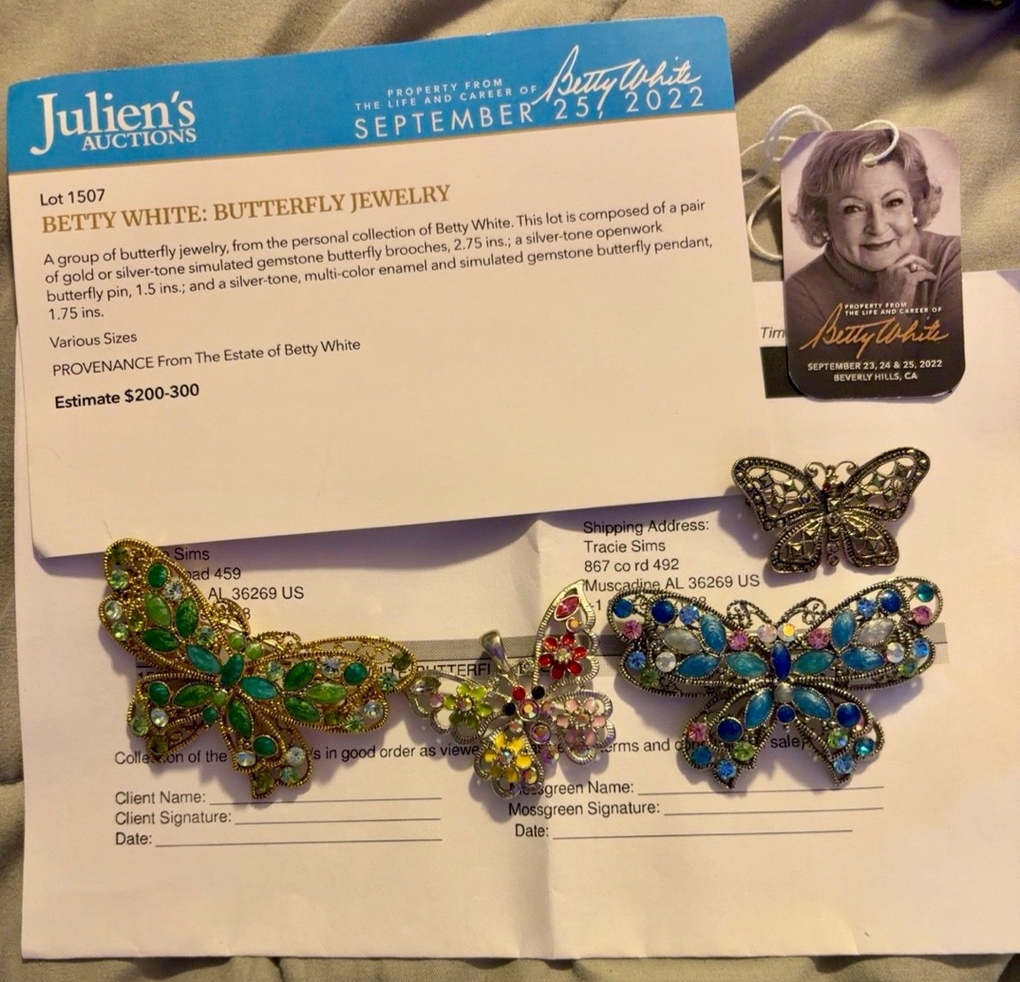 authentic betty white butterfly brooches