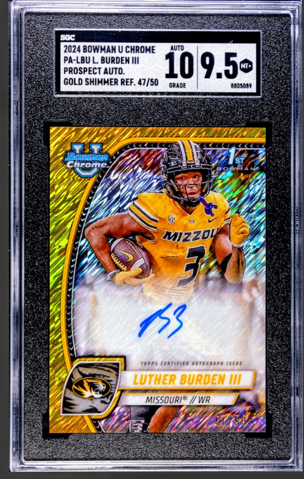Luther Burden III 2024 Bowman U Chrome Gold Shimmer Prospect Auto/50 SGC 10/9.5