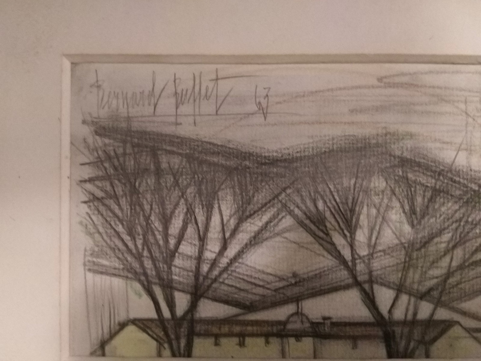 Bernard Buffet Landscape Drawing Graphite Pencils on Paper Signed Bernard Buffet Landscape Drawing Graphite Pencils on Paper Signed