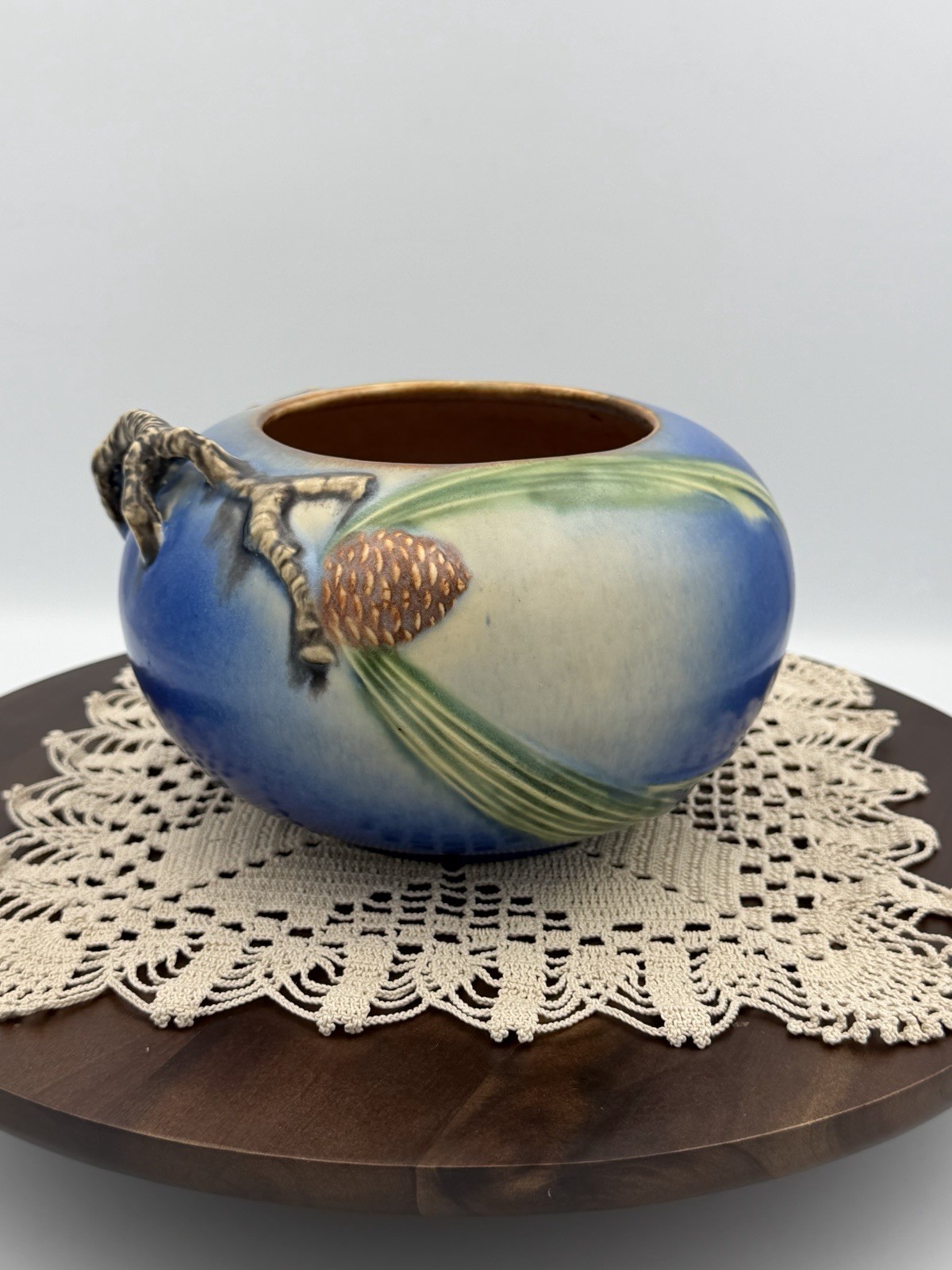 Roseville Pine Cone Blue Glaze Art Pottery Vase/Bowl 278-4 Roseville Pine Cone Blue Glaze Art Pottery Vase/Bowl 278-4