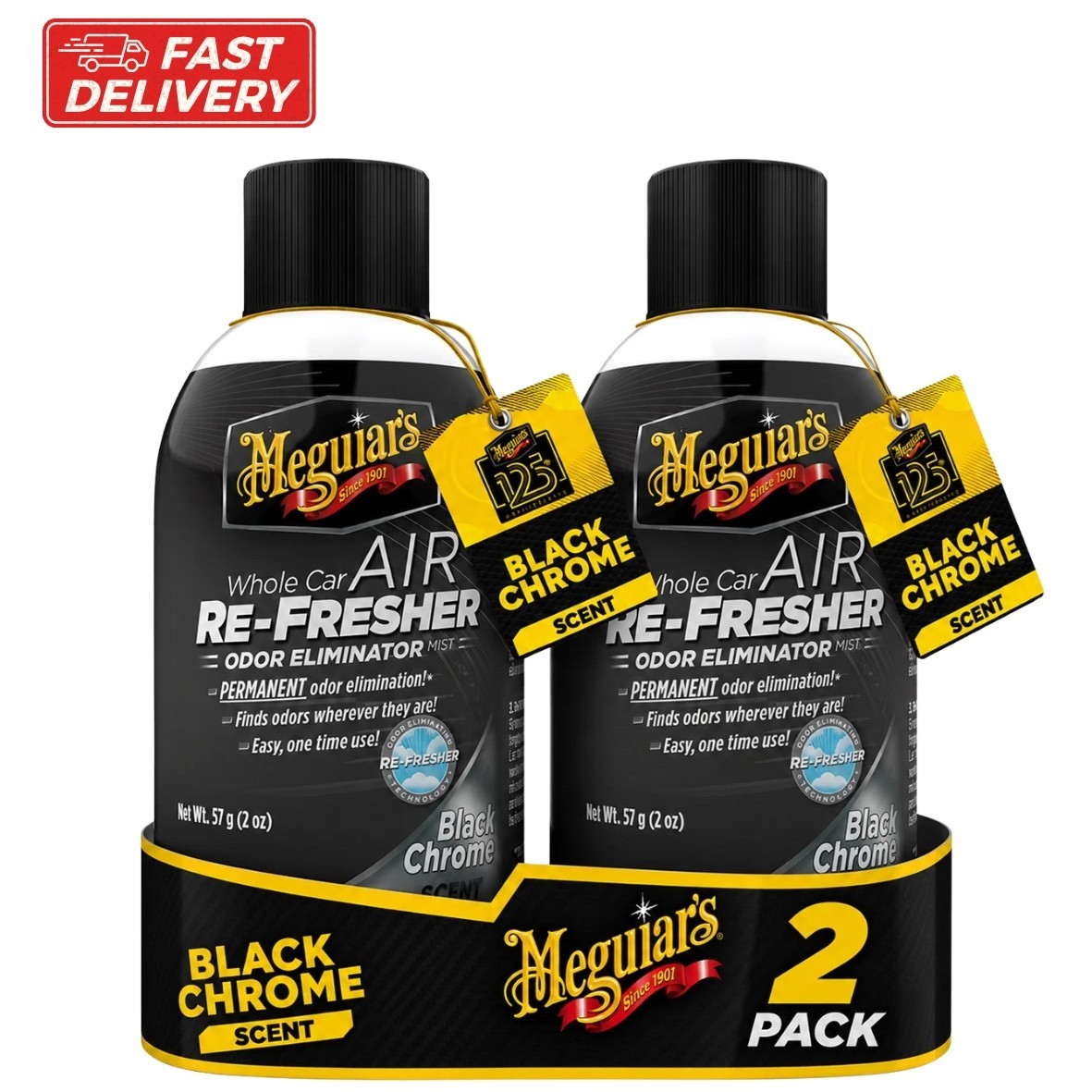 2 pk Meguiar's G181302 Whole Car Air Re-fresher Odor Eliminator Mist, Black