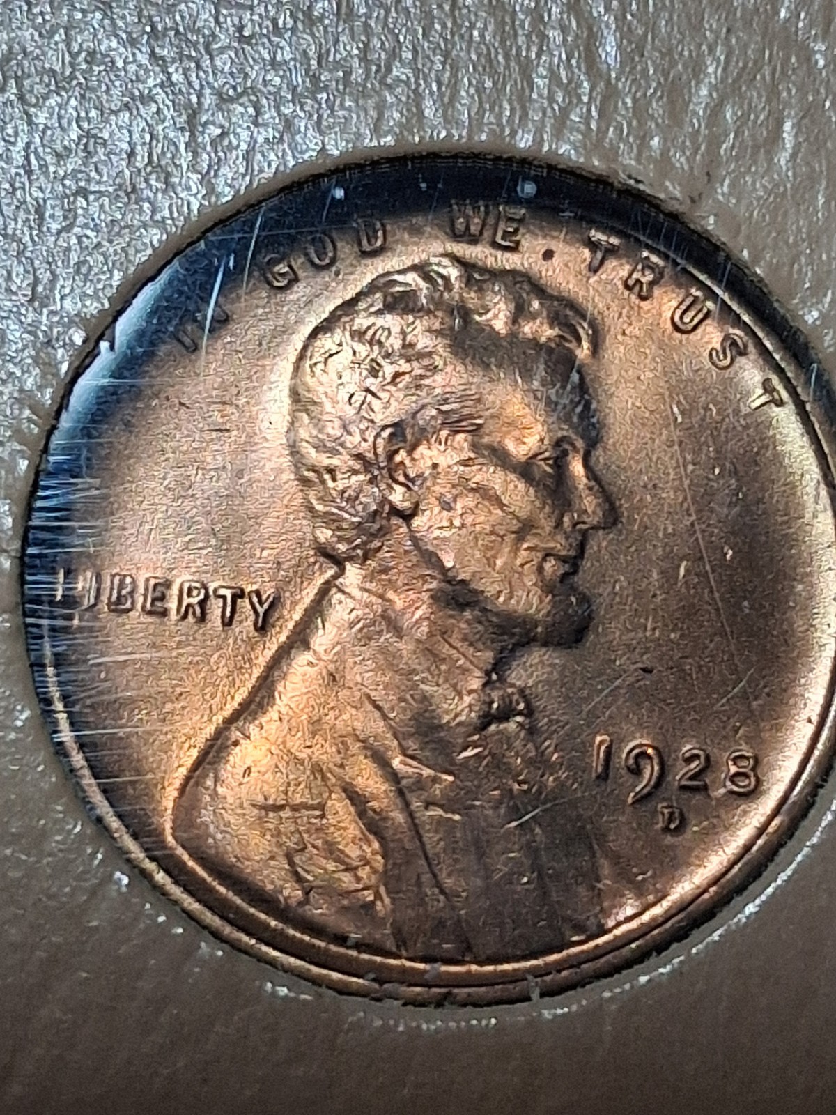 1928-D LINCOLN CENT. MINT STATE. RED COLOR/ HIGH RATED. PRISTINE