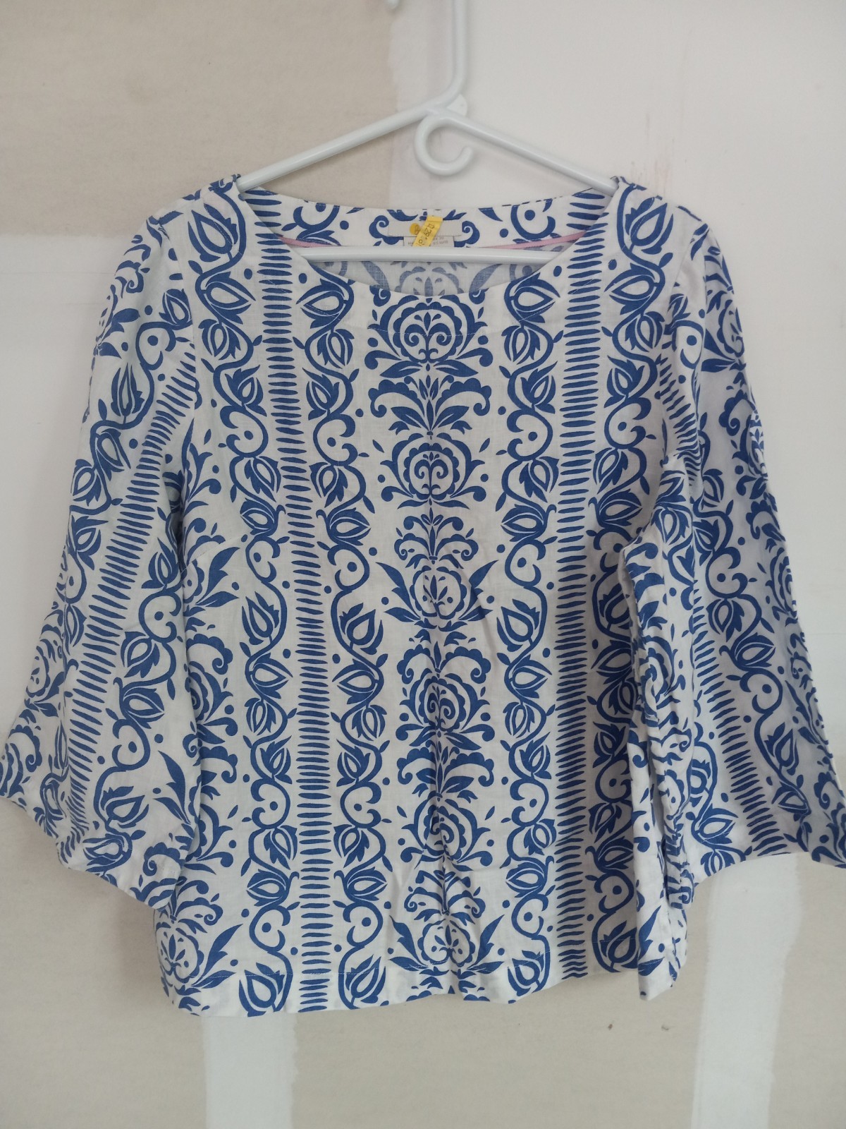 BODEN Womens Blue White Linen Kimono Sleeve Casual Career Boho Resort Top 16/18