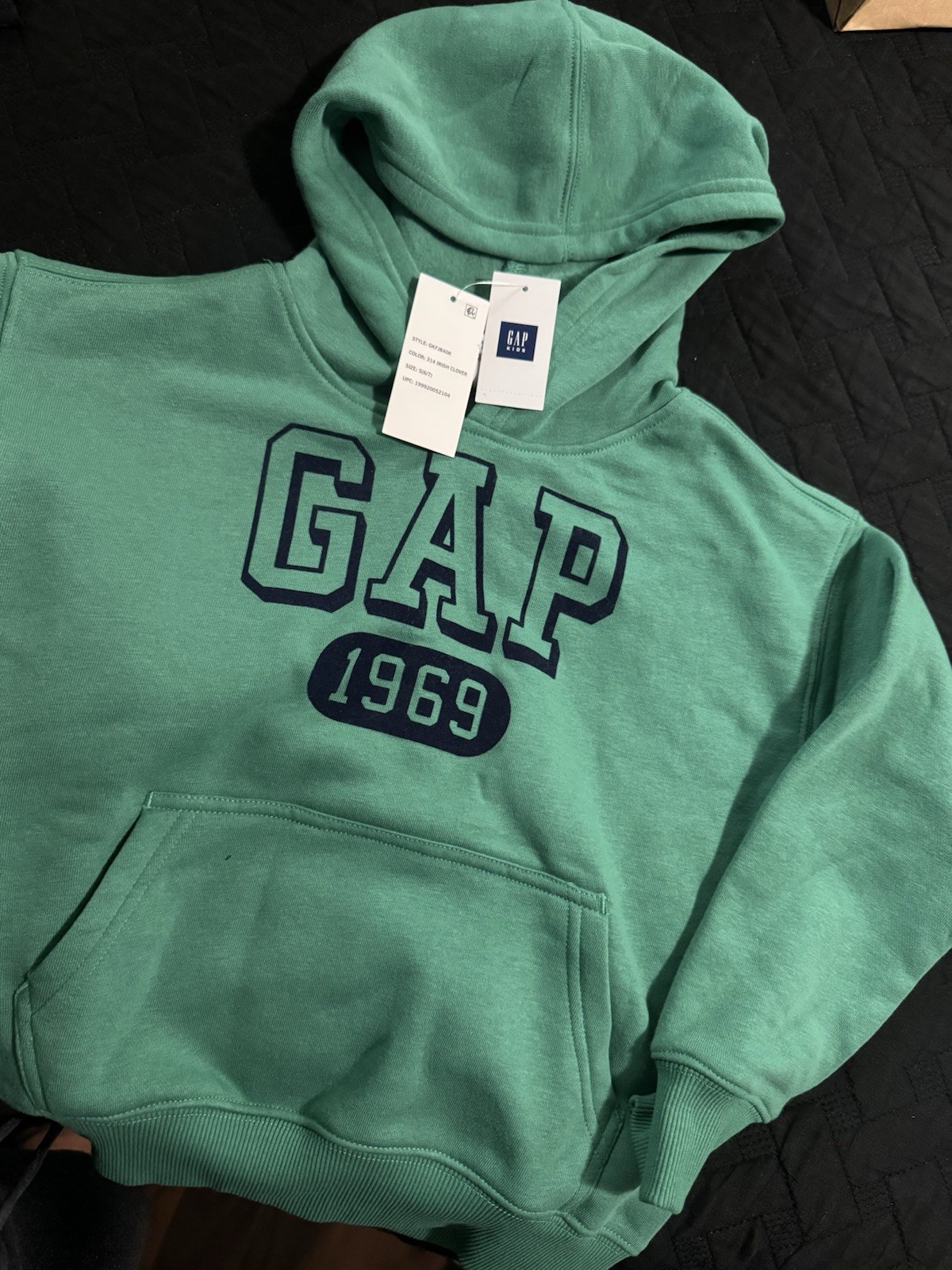 Gap 1969 Teens S Green Pullover Hoodie Fleece Cotton Blend Logo Graphic Pockets