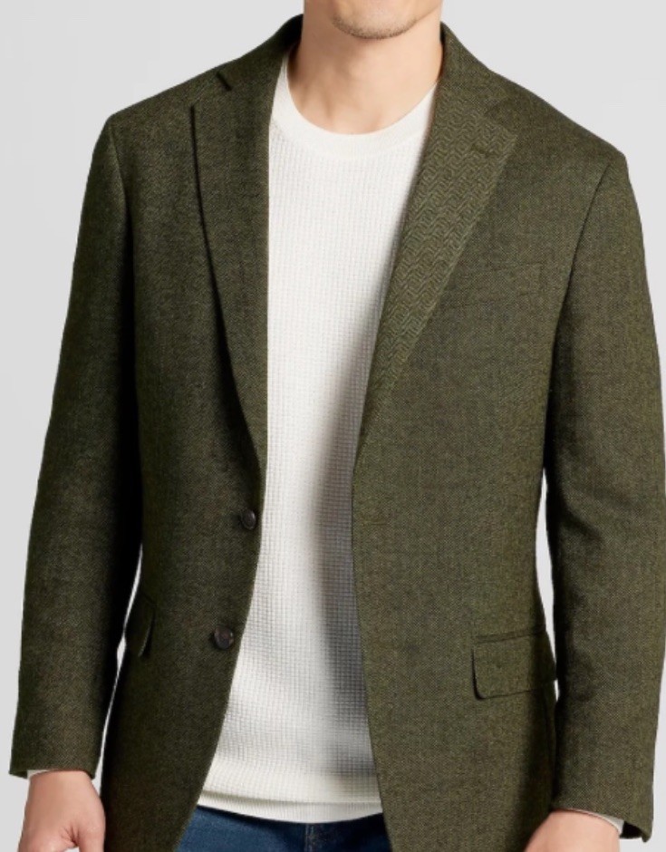 J CREW Mens Size 42R Dark Olive/Brown THOMPSON Wool Bld Tweed Blazer-EUC